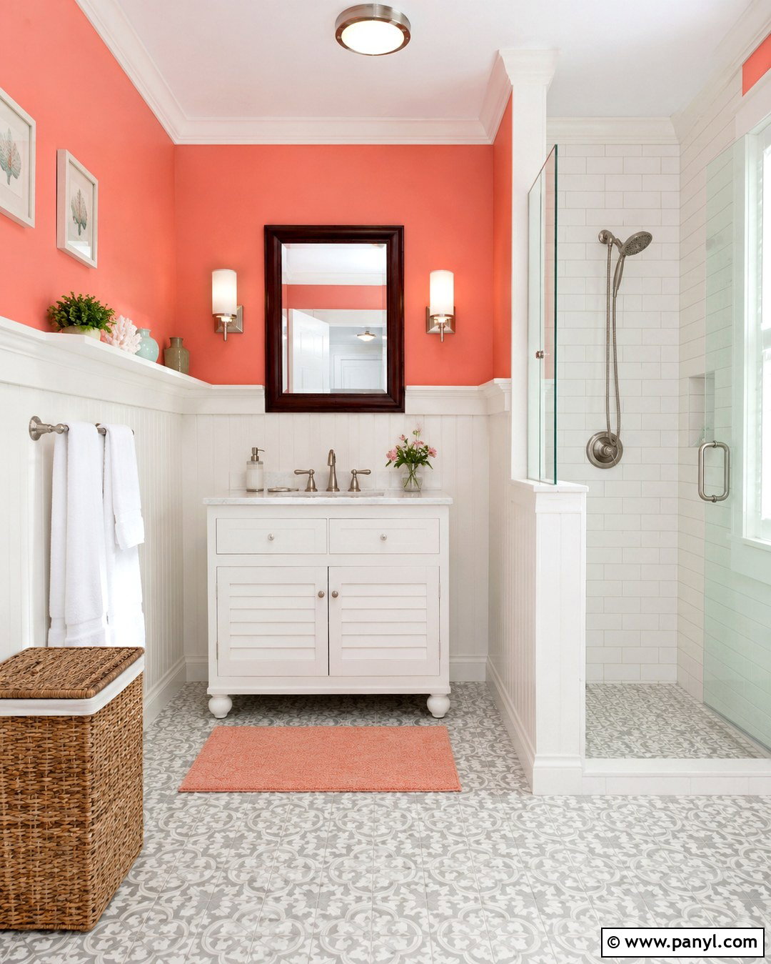 Salmon Bathroom Walls With White Wainscoting - 20 Salmon Bathroom Walls
