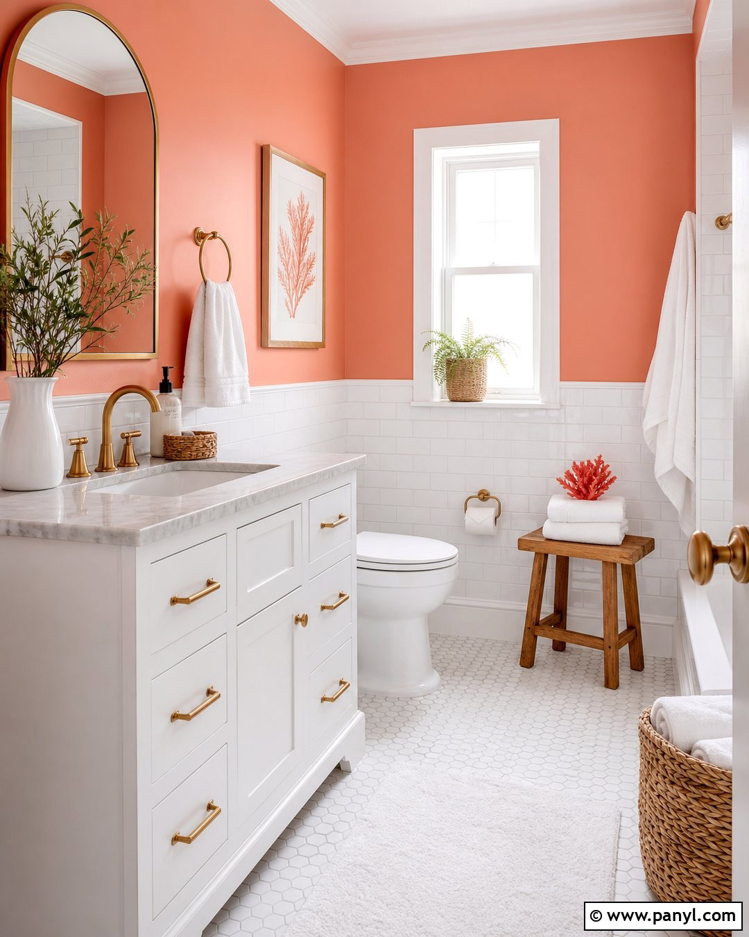Salmon Bathroom With White Tile - 30 Salmon Wall Color Ideas