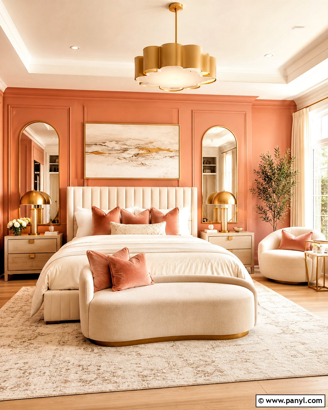 Salmon Bedroom With Gold Accents - 20 salmon bedroom ideas