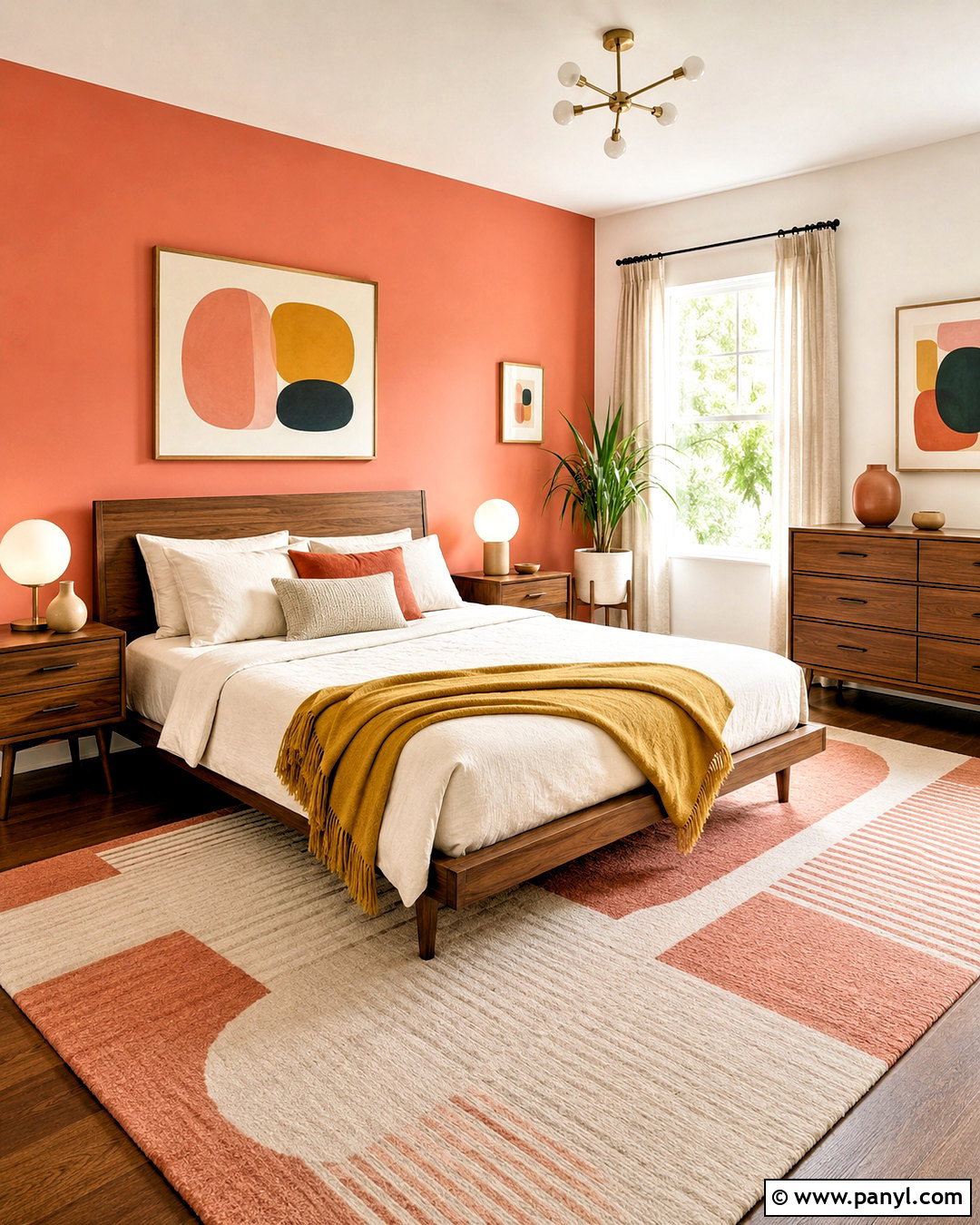 Salmon Bedroom With Midcentury Furniture - 20 salmon bedroom ideas