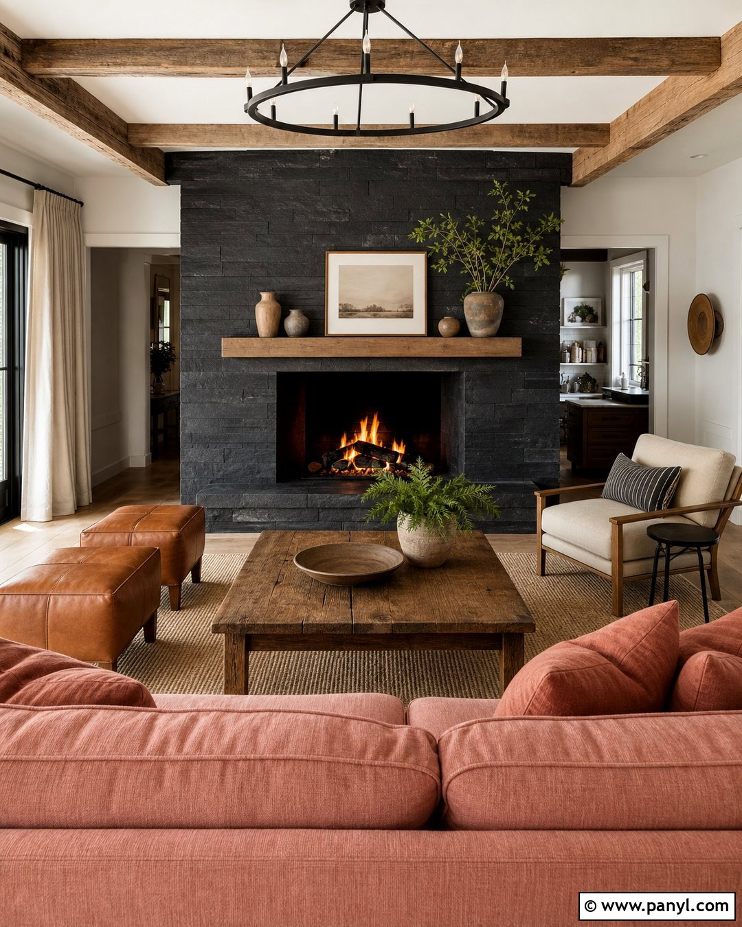 Salmon Pink Couch With Black Fireplace Wall - 20 Pink Couch Black Wall Ideas