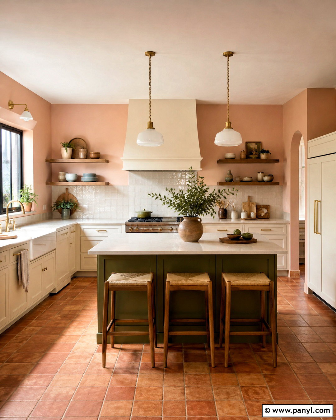 Salmon Pink Kitchen Walls With Cream Cabinets - 40 pink kitchen walls