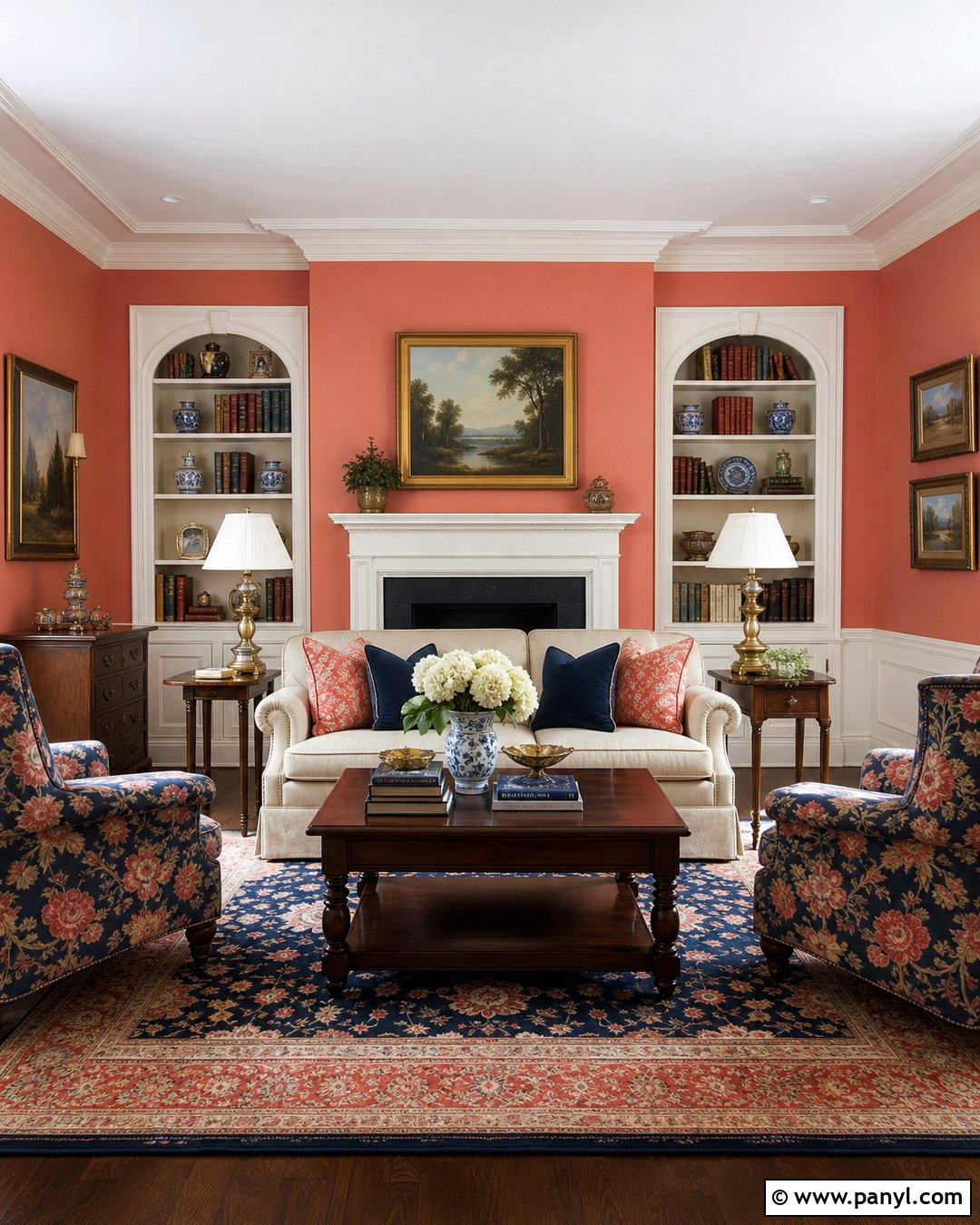 Salmon Traditional Living Room - 30 Salmon Wall Color Ideas