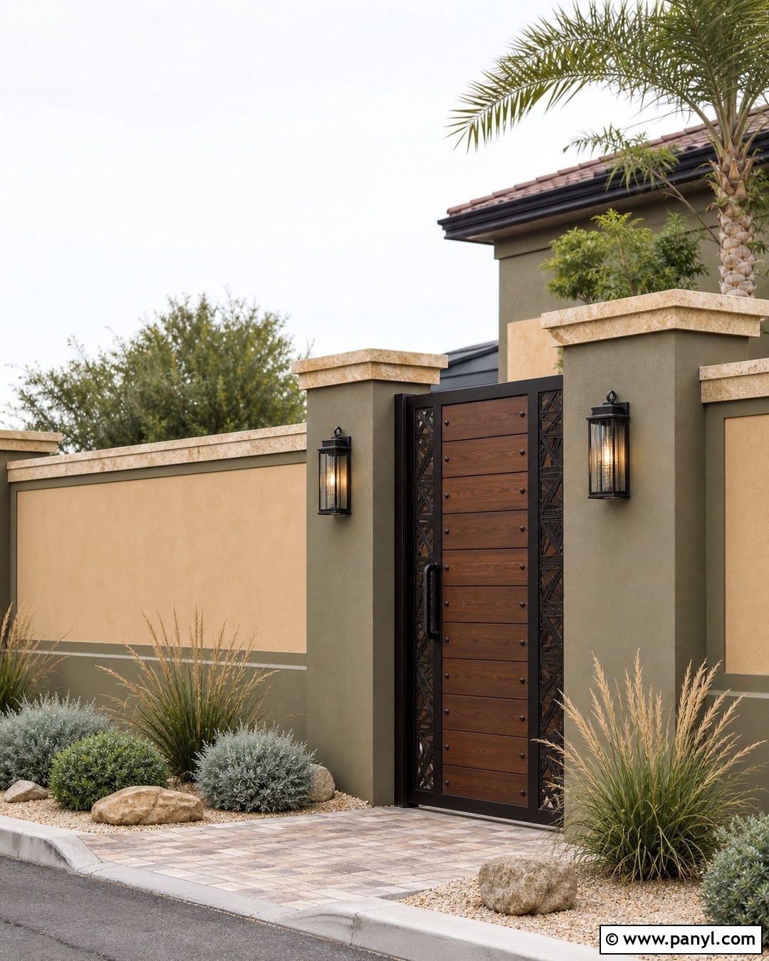 Sand And Olive Green Compound Wall - 30 compound wall colour combinations