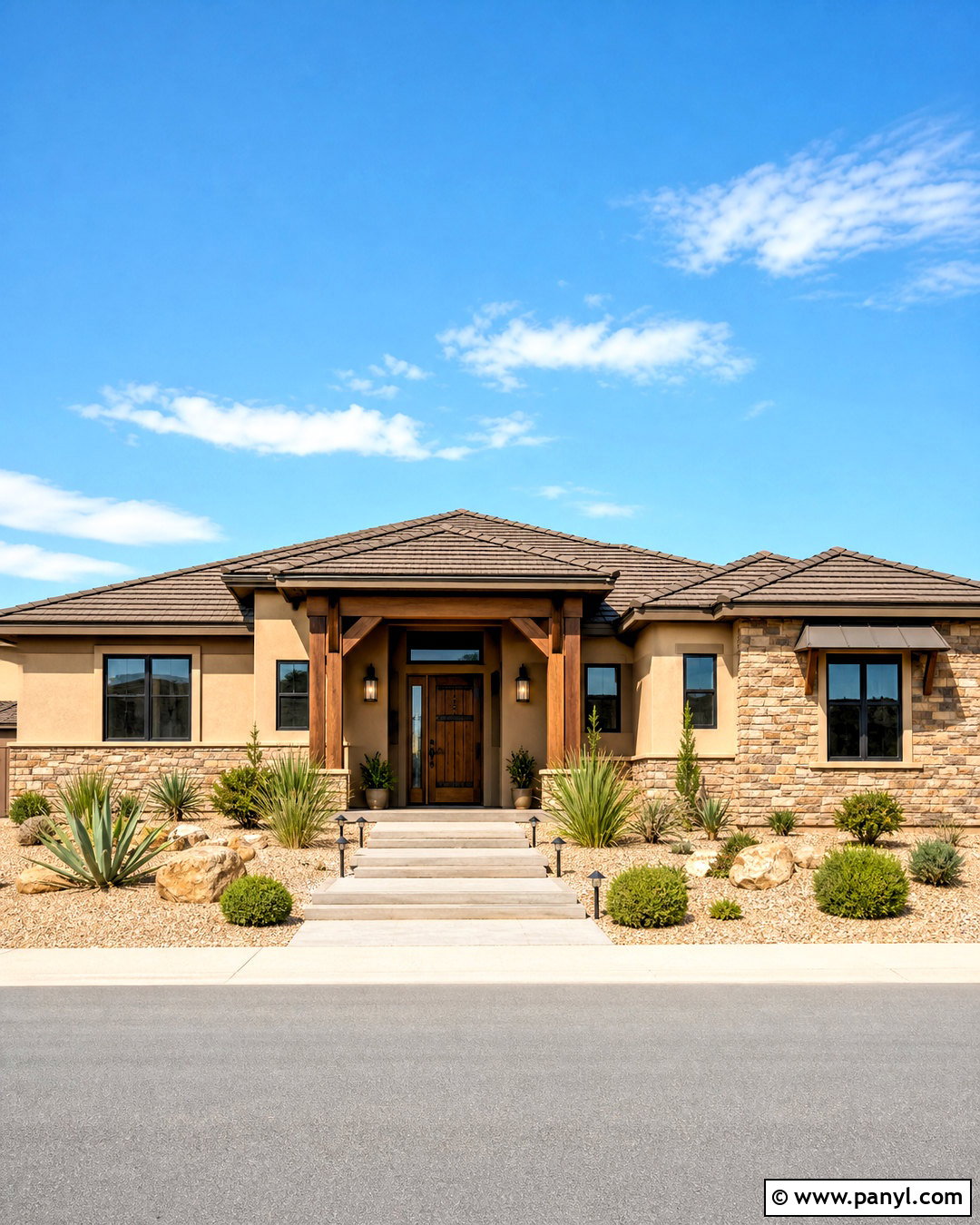 Sand Beige Exterior Walls With Bronze Trim - 20 exterior wall painting ideas