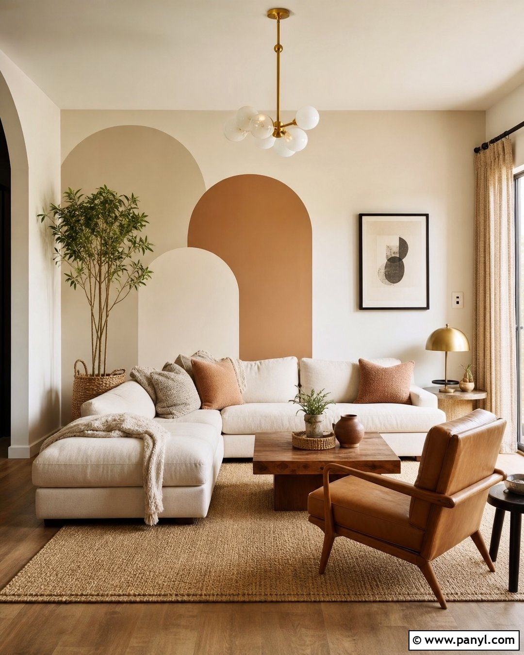 Sandy Beige Painted Arches Living Room Wall - 35 royal paint wall design for living room ideas