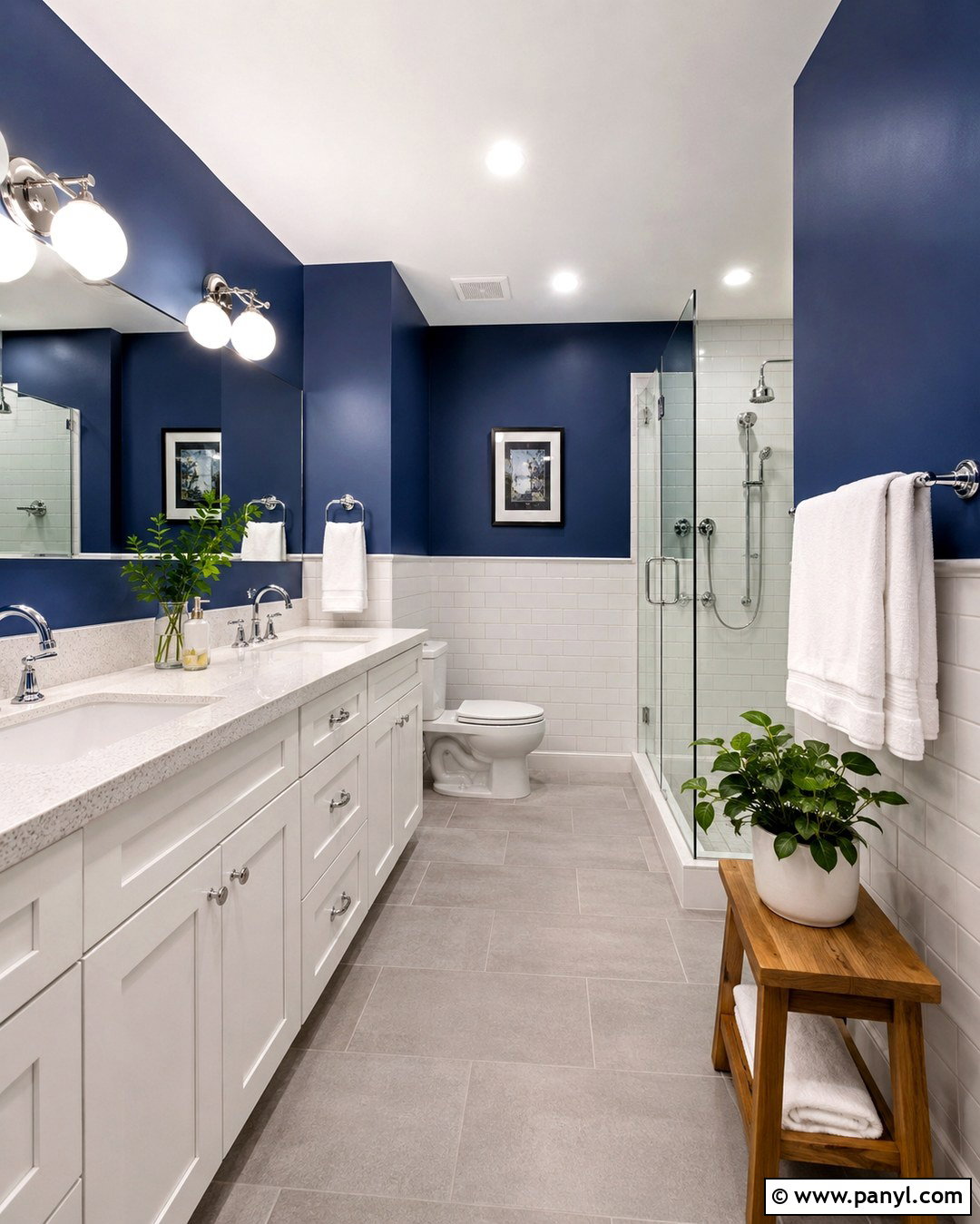 Sapphire Blue Bathroom With White Tile - 20 Sapphire Blue Walls
