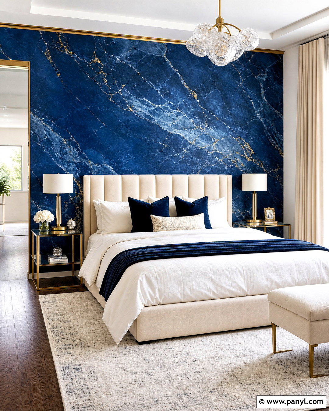Sapphire Blue Bedroom Wall With Marble Effect - 20 royal paint wall design for bedroom ideas