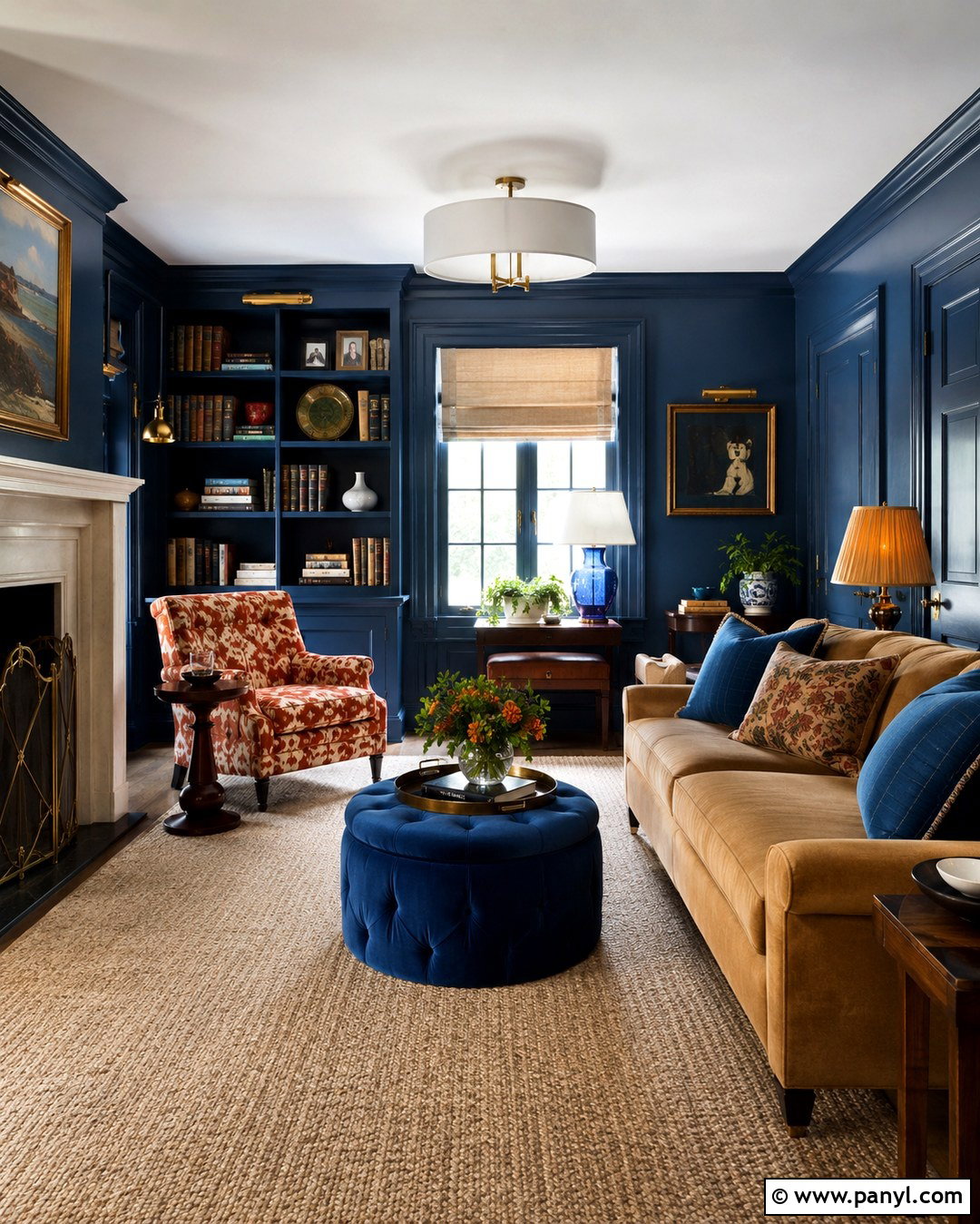 Sapphire Blue Color Drenched Den - 20 Sapphire Blue Walls