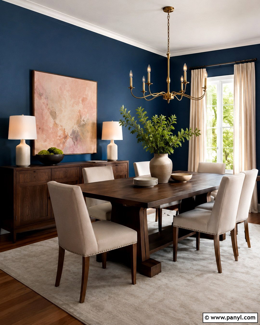 Sapphire Blue Dining Room With Brass Accents - 20 Sapphire Blue Walls