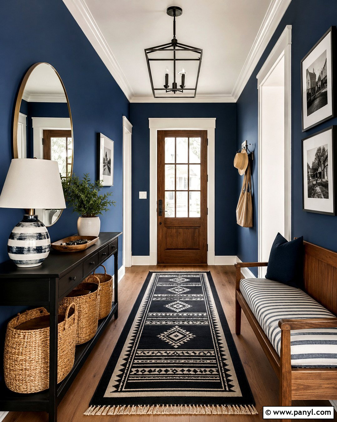 Sapphire Blue Entryway With Black And White Decor - 20 Sapphire Blue Walls