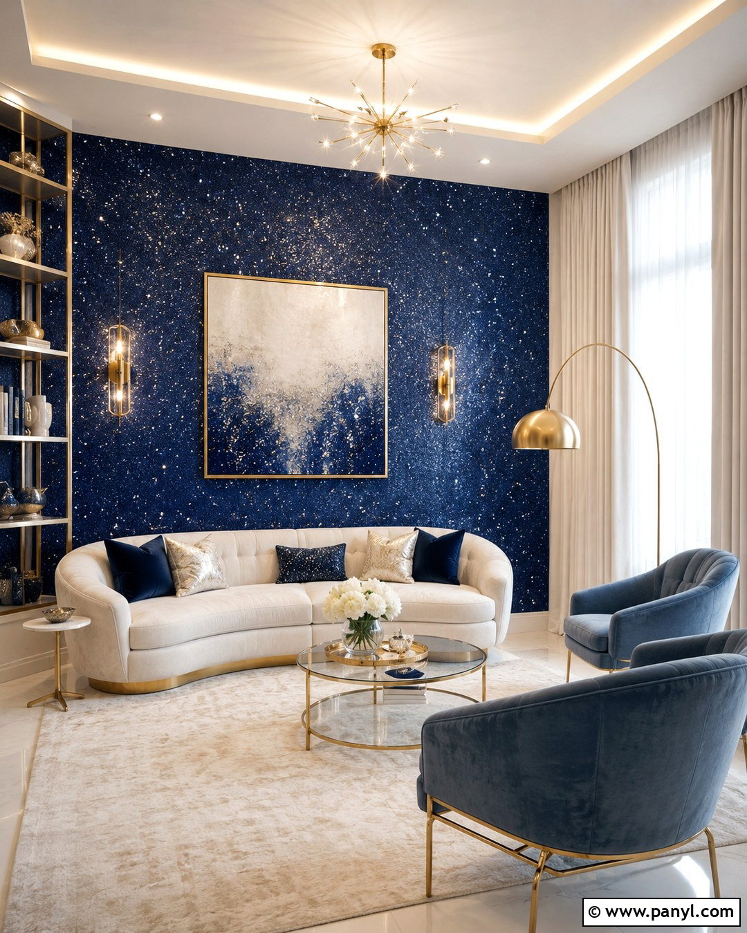 Sapphire Blue Glitter Glam Living Room Wall - 20 Blue Glitter Wall Paint Ideas