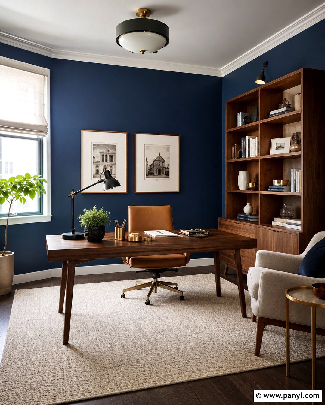 Sapphire Blue Home Office With Walnut Furniture - 20 Sapphire Blue Walls