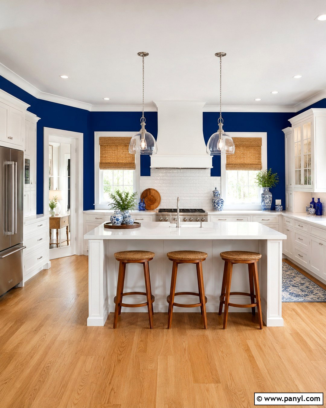 Sapphire Blue Kitchen With White Cabinets - 20 Sapphire Blue Walls