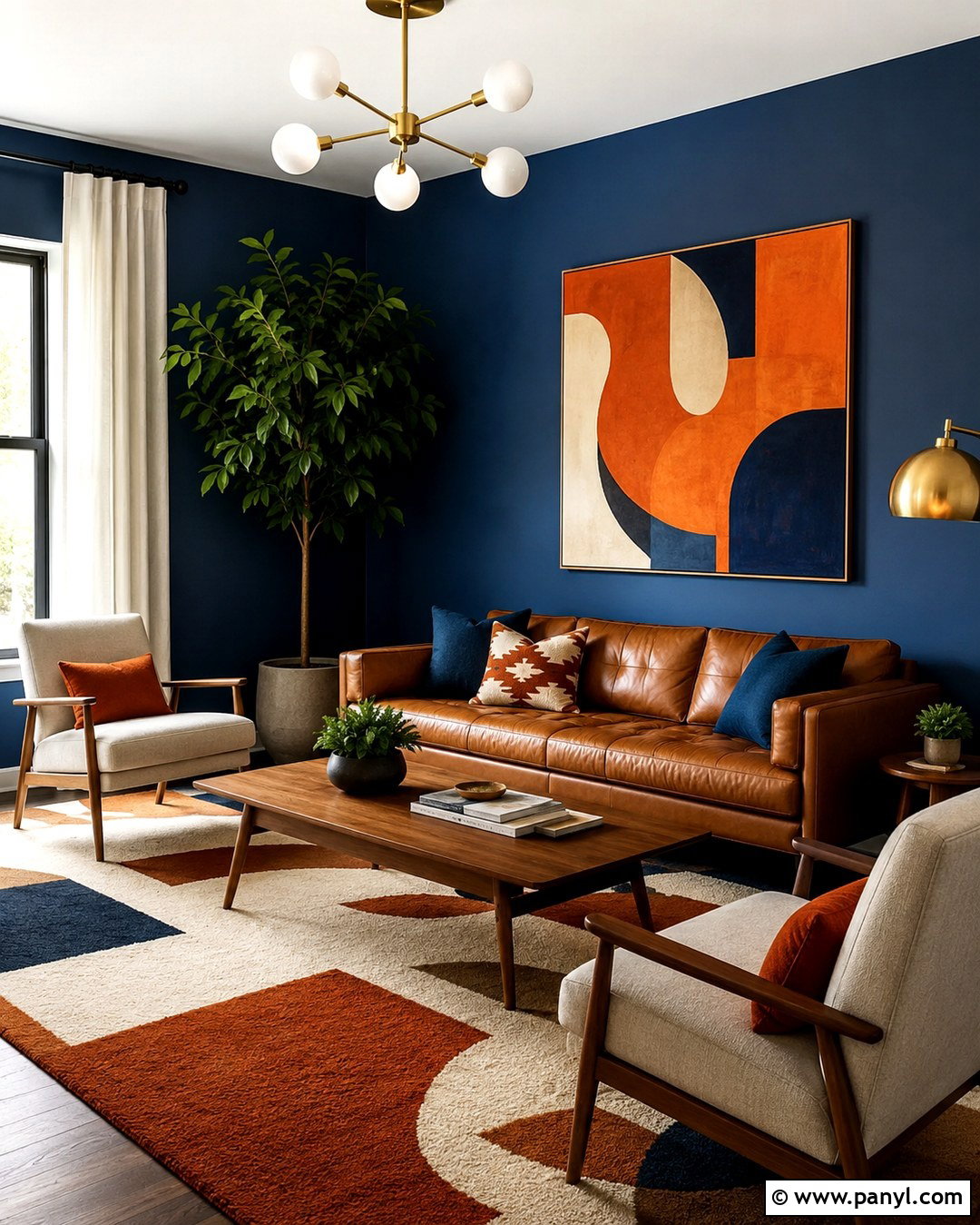 Sapphire Blue Midcentury Living Room - 20 Sapphire Blue Walls
