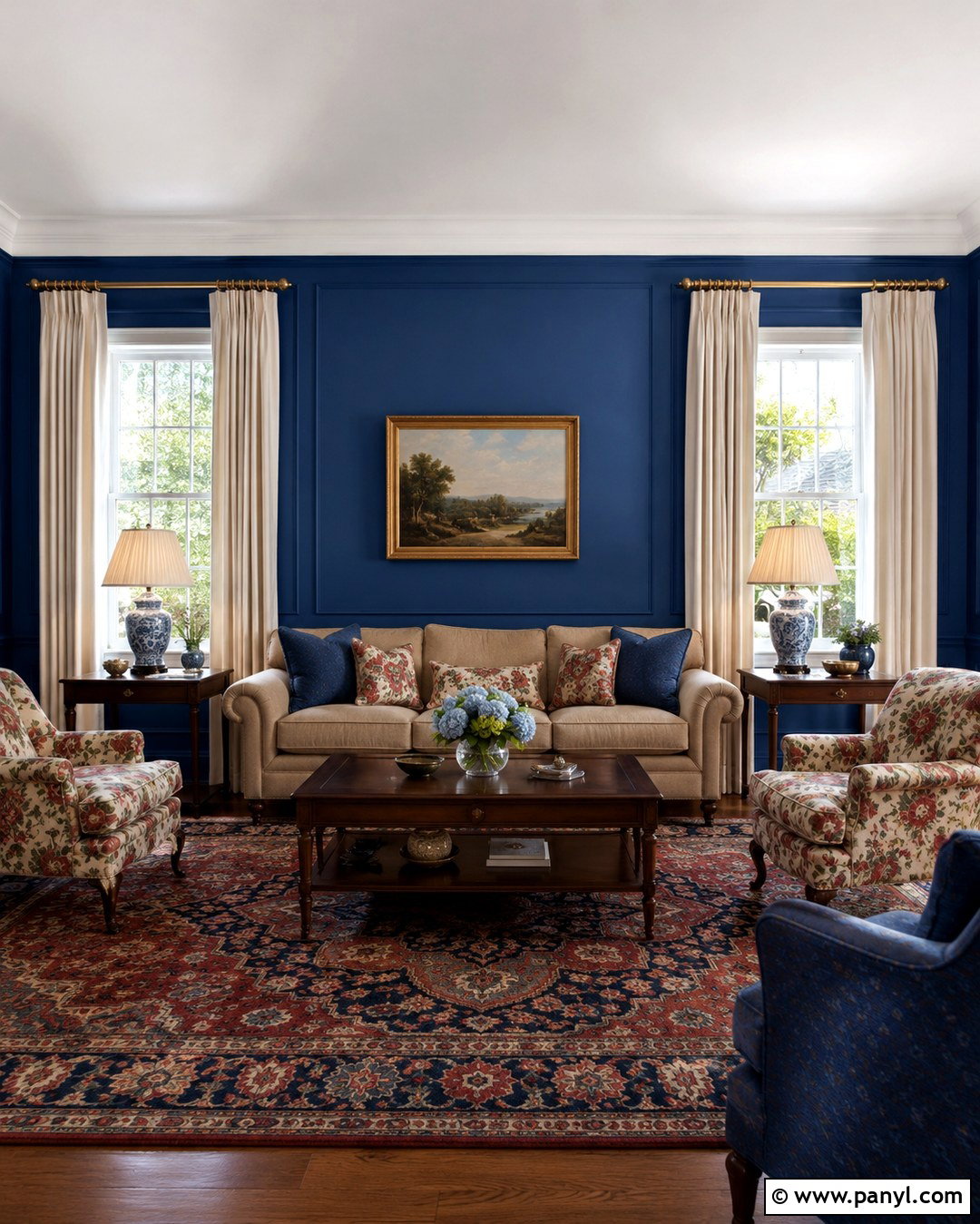 Sapphire Blue Traditional Living Room - 20 Sapphire Blue Walls
