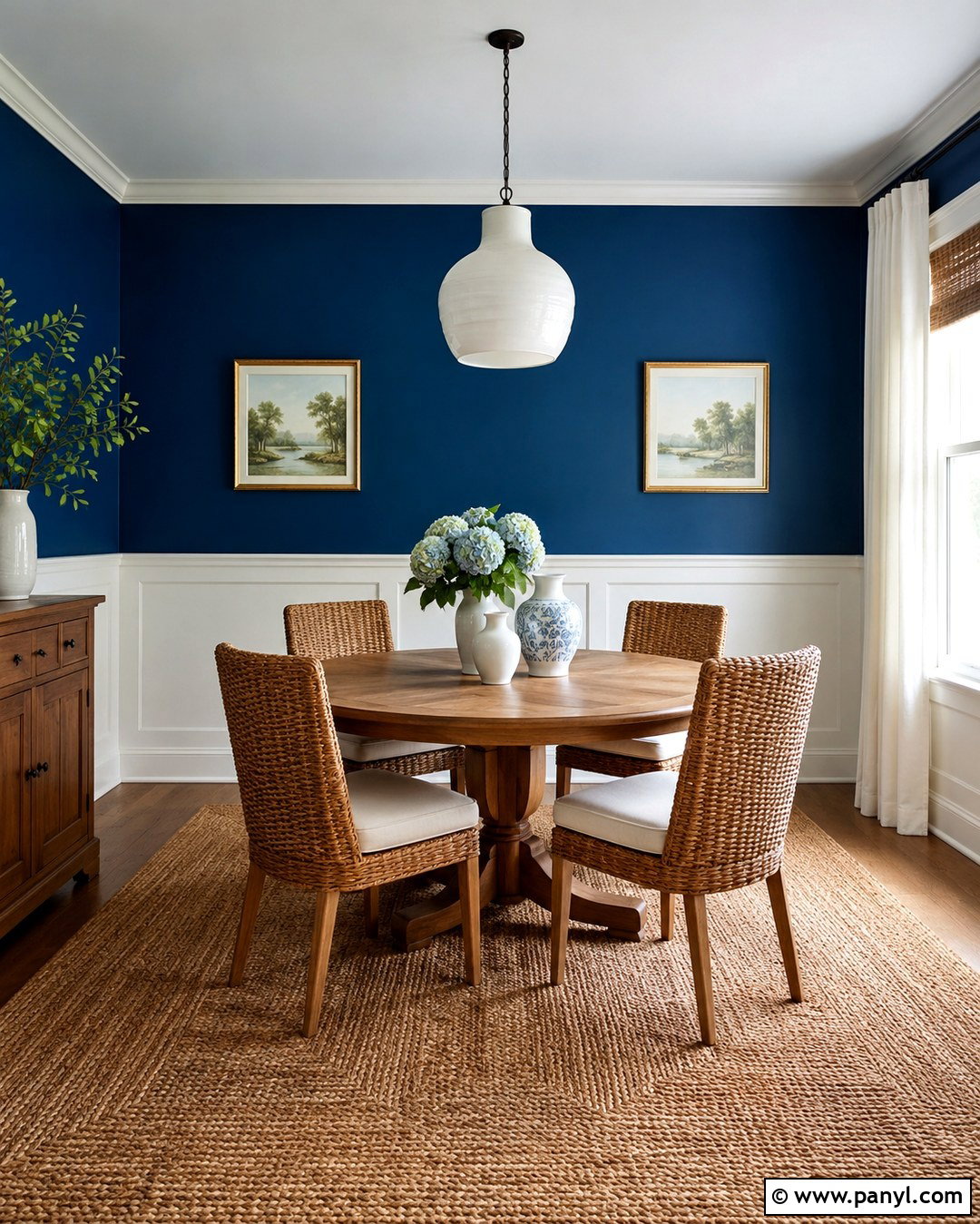 Sapphire Blue Walls With White Wainscoting - 20 Sapphire Blue Walls
