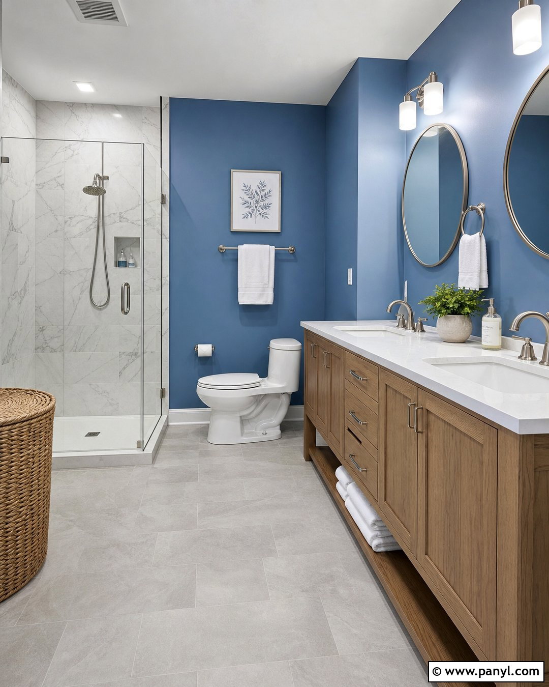 Satin Blue Bathroom With White Marble - 20 Satin Blue Wall Paint Ideas