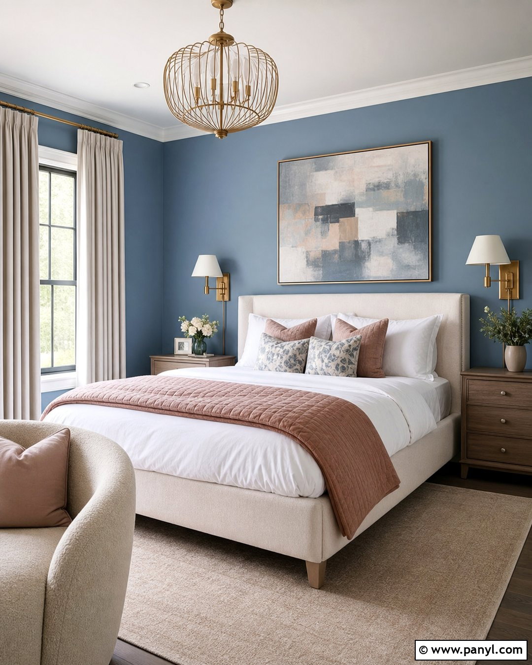 Satin Blue Bedroom With Blush Pink Accents - 20 Satin Blue Wall Paint Ideas