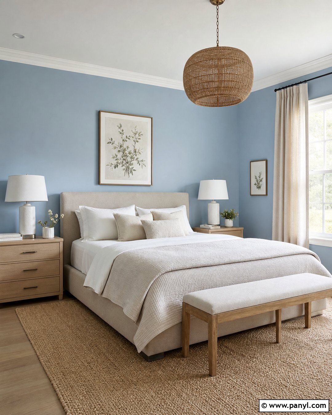 Satin Blue Bedroom With Cream Bedding - 20 Satin Blue Wall Paint Ideas