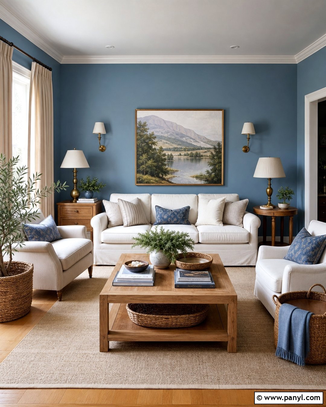 Satin Blue Living Room With Warm White Furniture - 20 Satin Blue Wall Paint Ideas