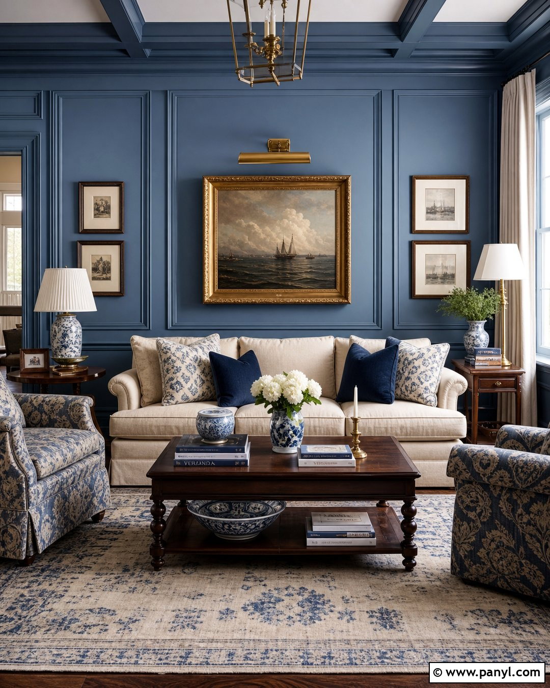 Satin Blue Wall Paneling With Traditional Furniture - 20 Satin Blue Wall Paint Ideas