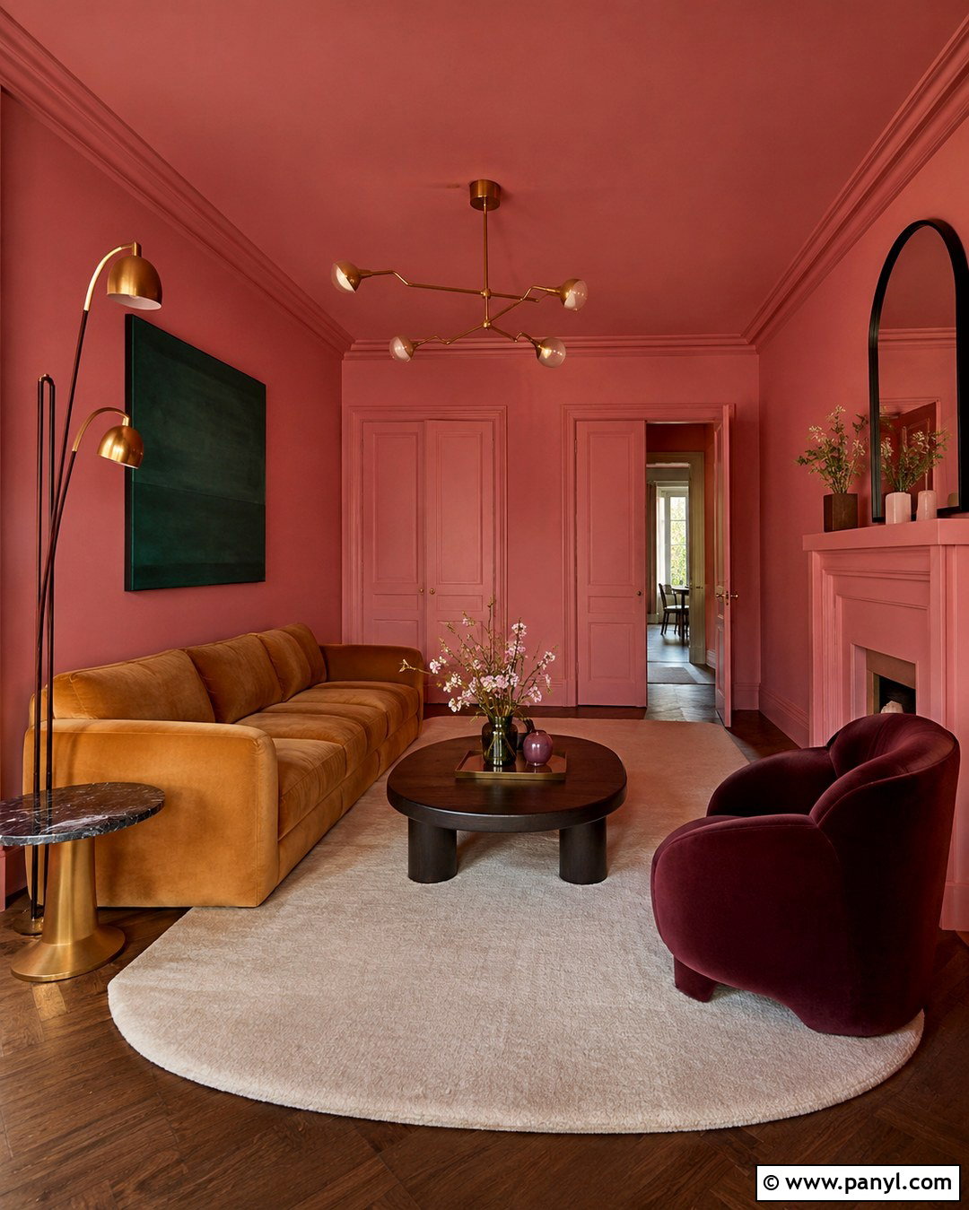 Scallop Pink Color Drenched Room - 20 Scallop Pink Wall Ideas