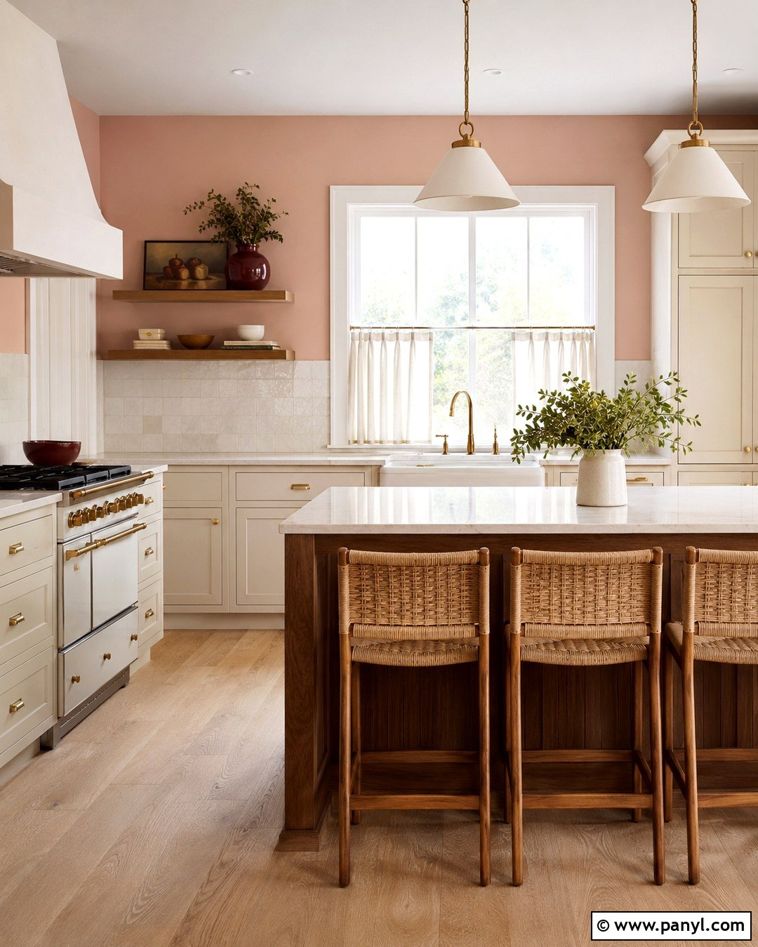 Scallop Pink Kitchen With White Cabinets - 20 Scallop Pink Wall Ideas