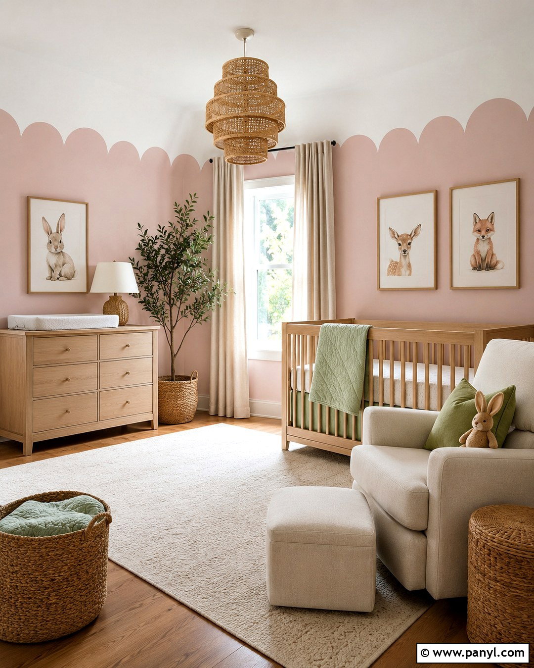 Scallop Pink Nursery With Natural Oak - 20 Scallop Pink Wall Ideas