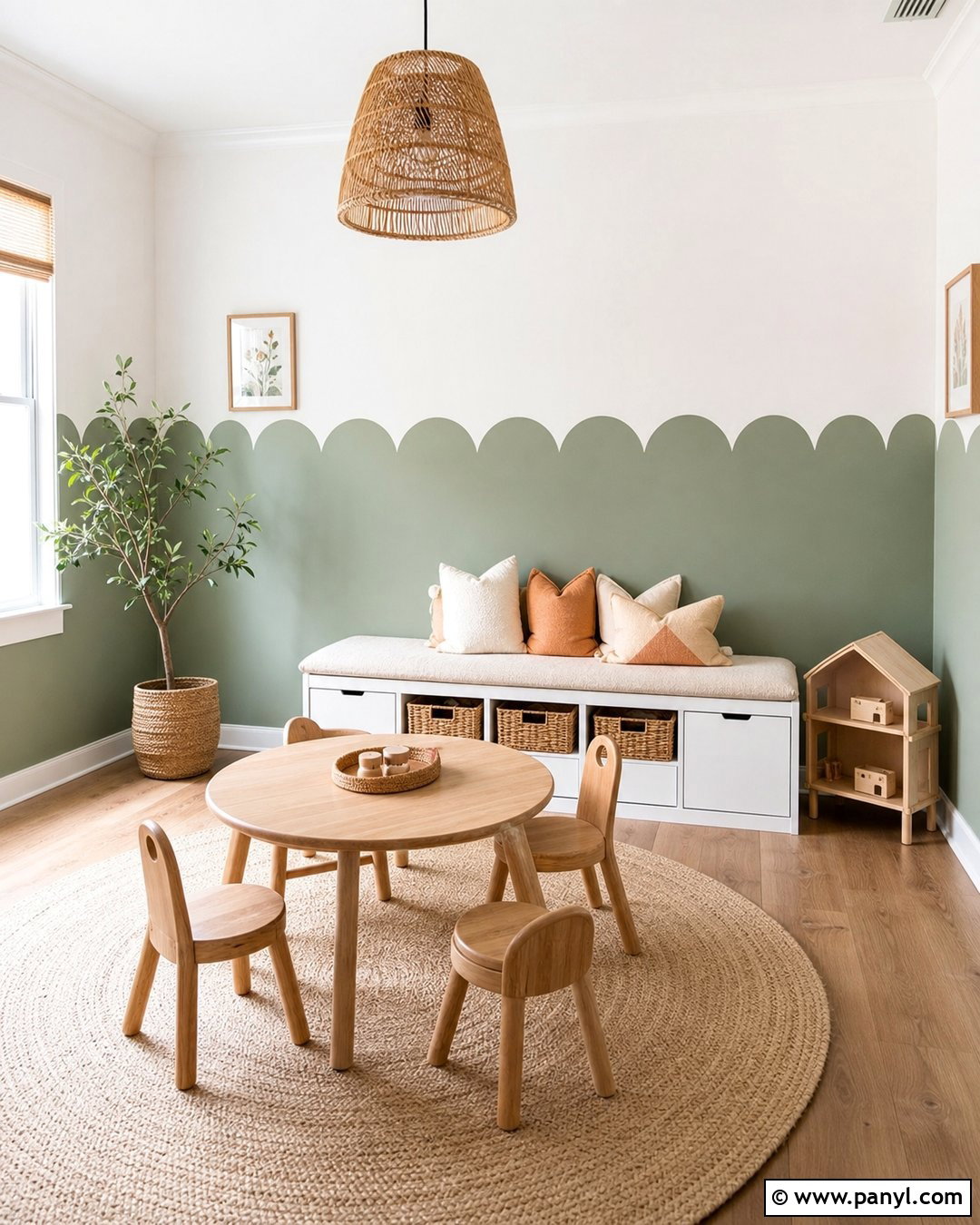 Scalloped Color Block Wall - 20 Color Block Wall Playroom Ideas