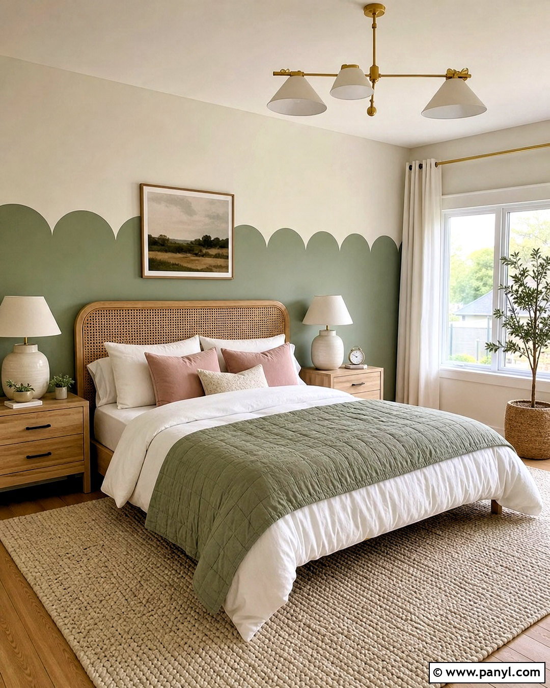 Scalloped Geometric Bedroom Wall - 20 geometric wall paint ideas