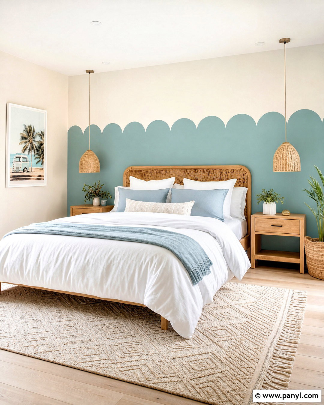 Scalloped Geometric Bedroom Wall - 20 geometric wall paint bedroom ideas