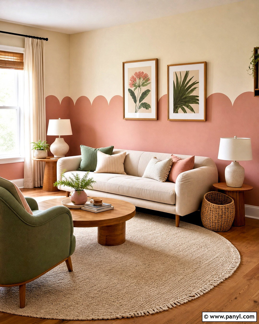Scalloped Half Painted Wall Living Room - 20 half painted wall living room ideas
