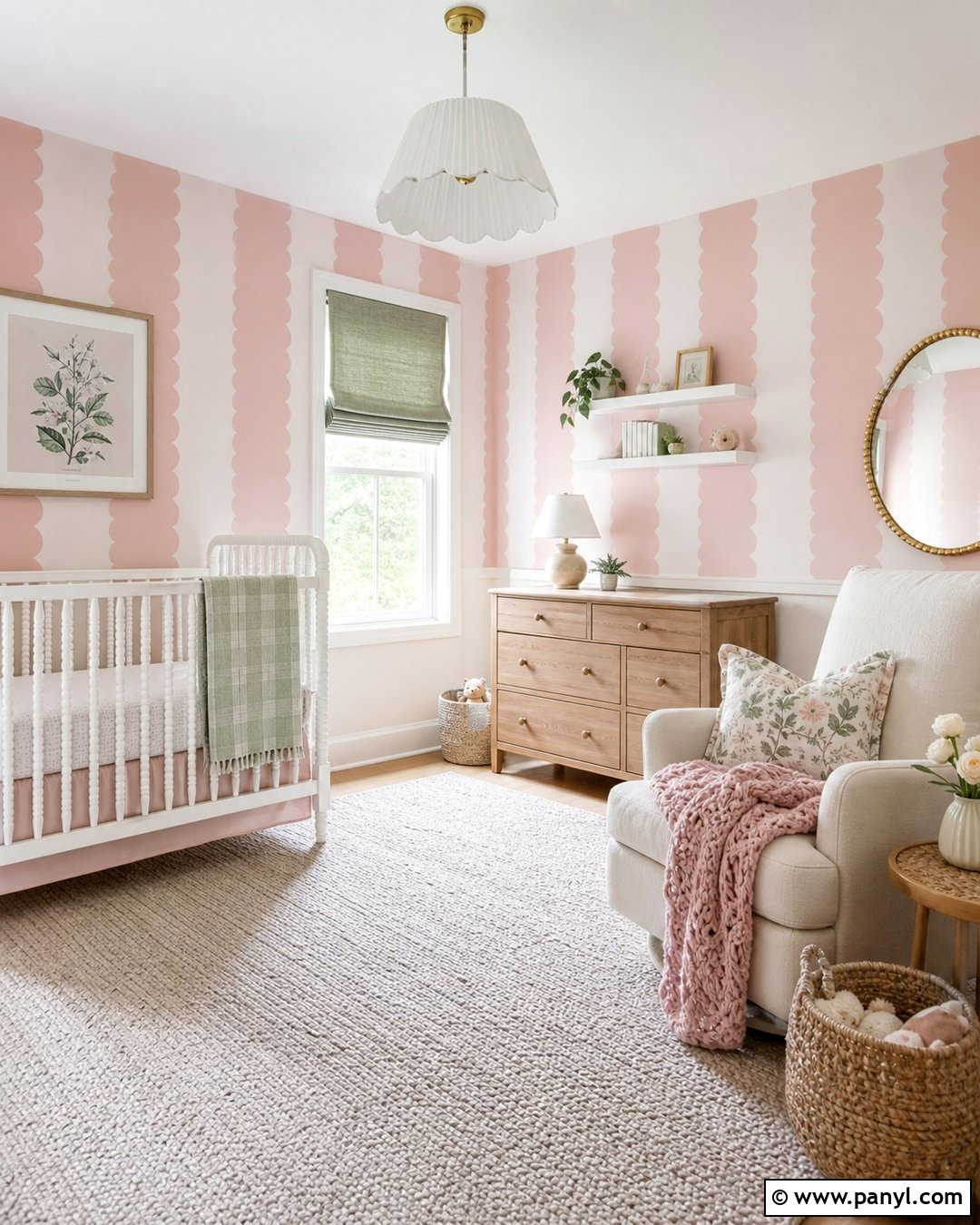 Scalloped Pink Stripe Nursery - 30 pink stripe wall ideas