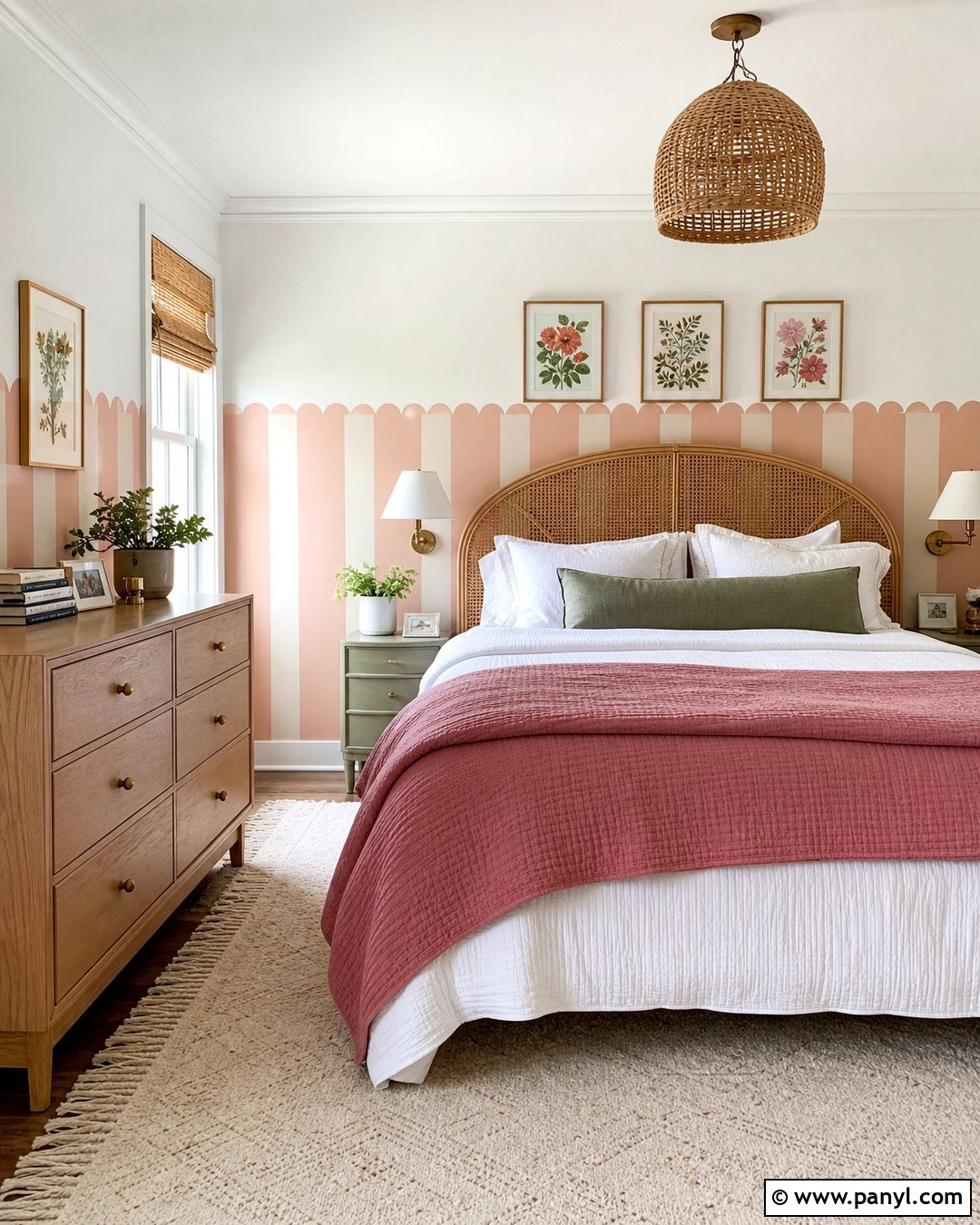 Scalloped Pink Striped Bedroom Walls - 30 Pink Striped Walls