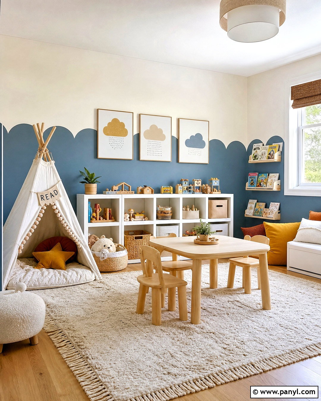 Scalloped Playroom Wall - 20 kids playroom paint ideas