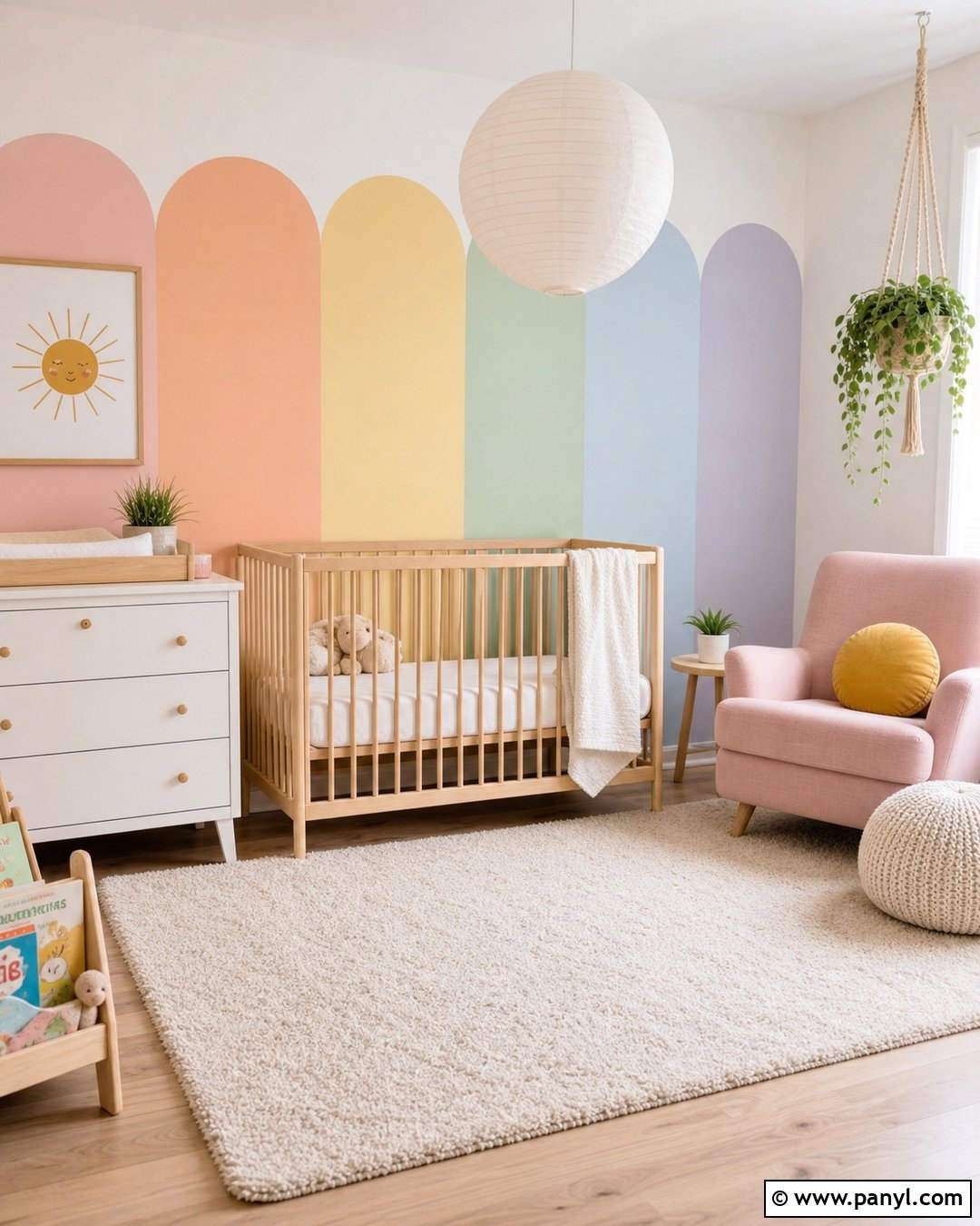 Scalloped Rainbow Stripe Wall - 30 Rainbow Stripe Wall Ideas