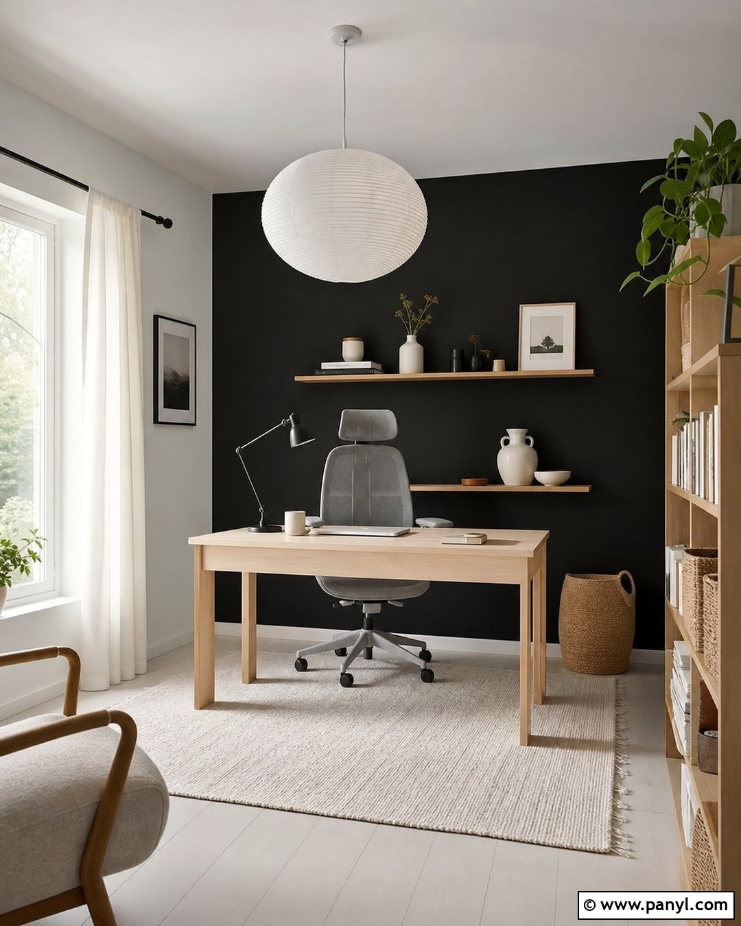 Scandinavian Black Accent Wall Office - 35 Black Accent Wall Office Ideas