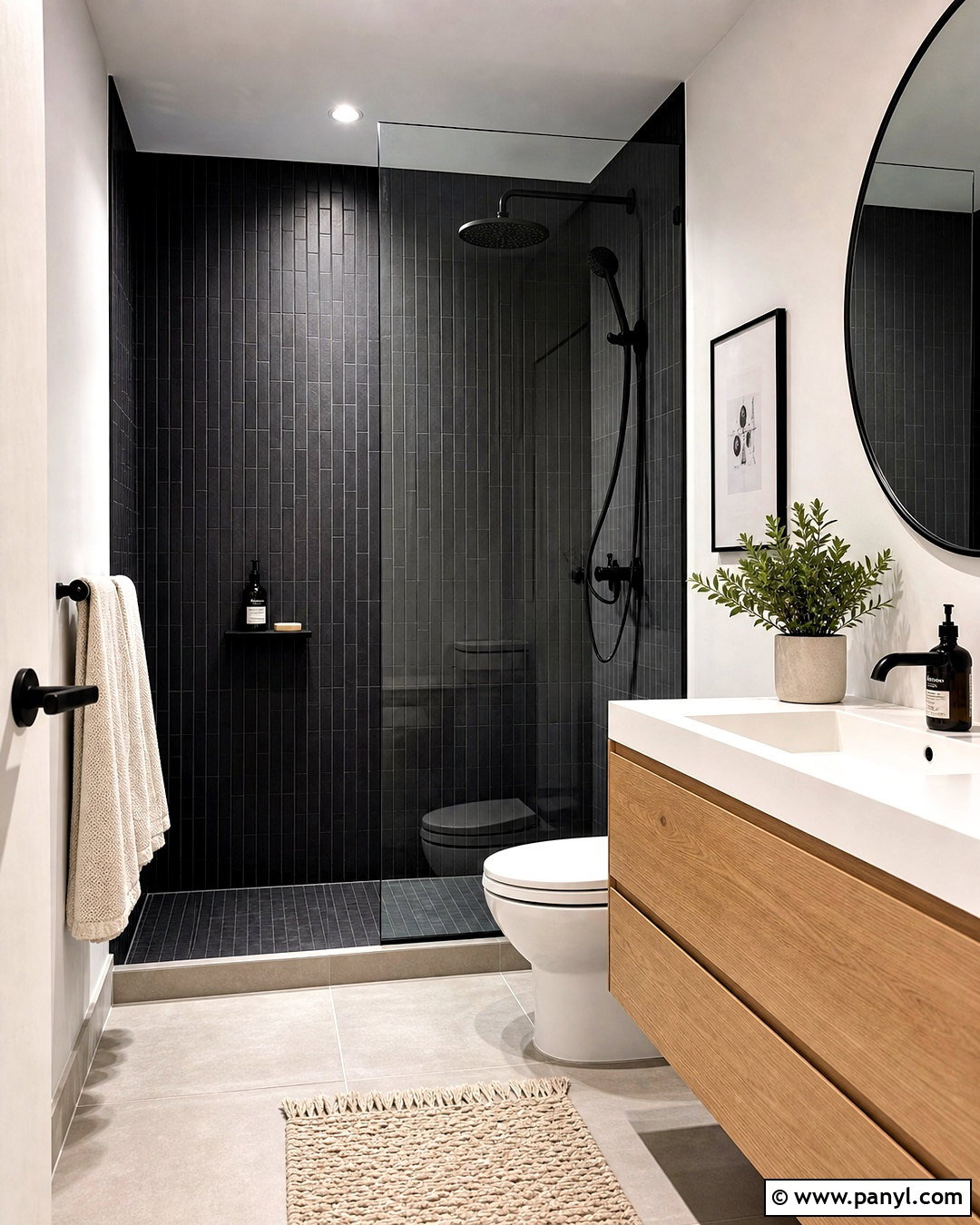 Scandinavian Black Bathroom With Oak - 20 small black bathroom ideas