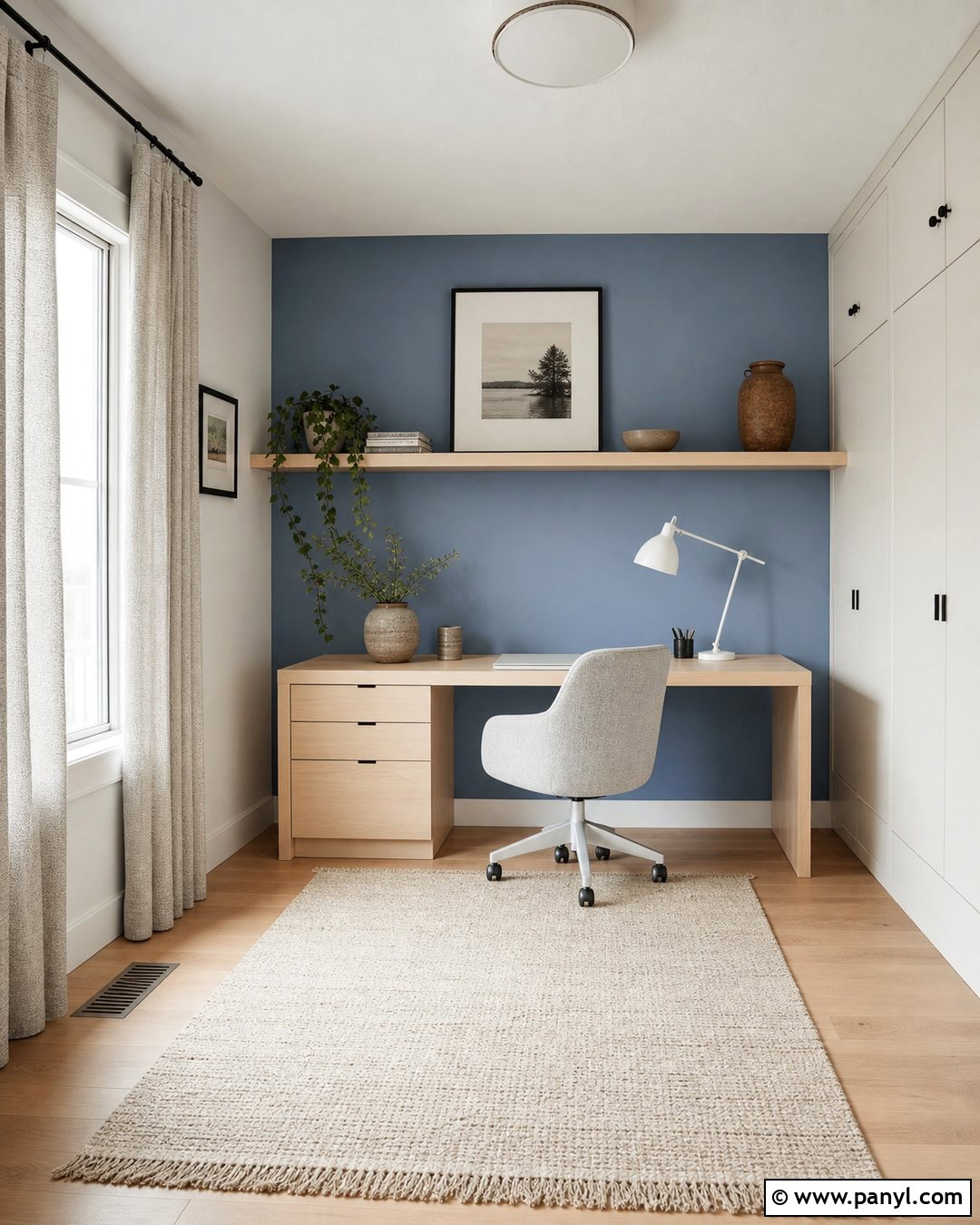 Scandinavian Blue Accent Wall Study Room - 20 Blue Accent Wall Study Room Ideas