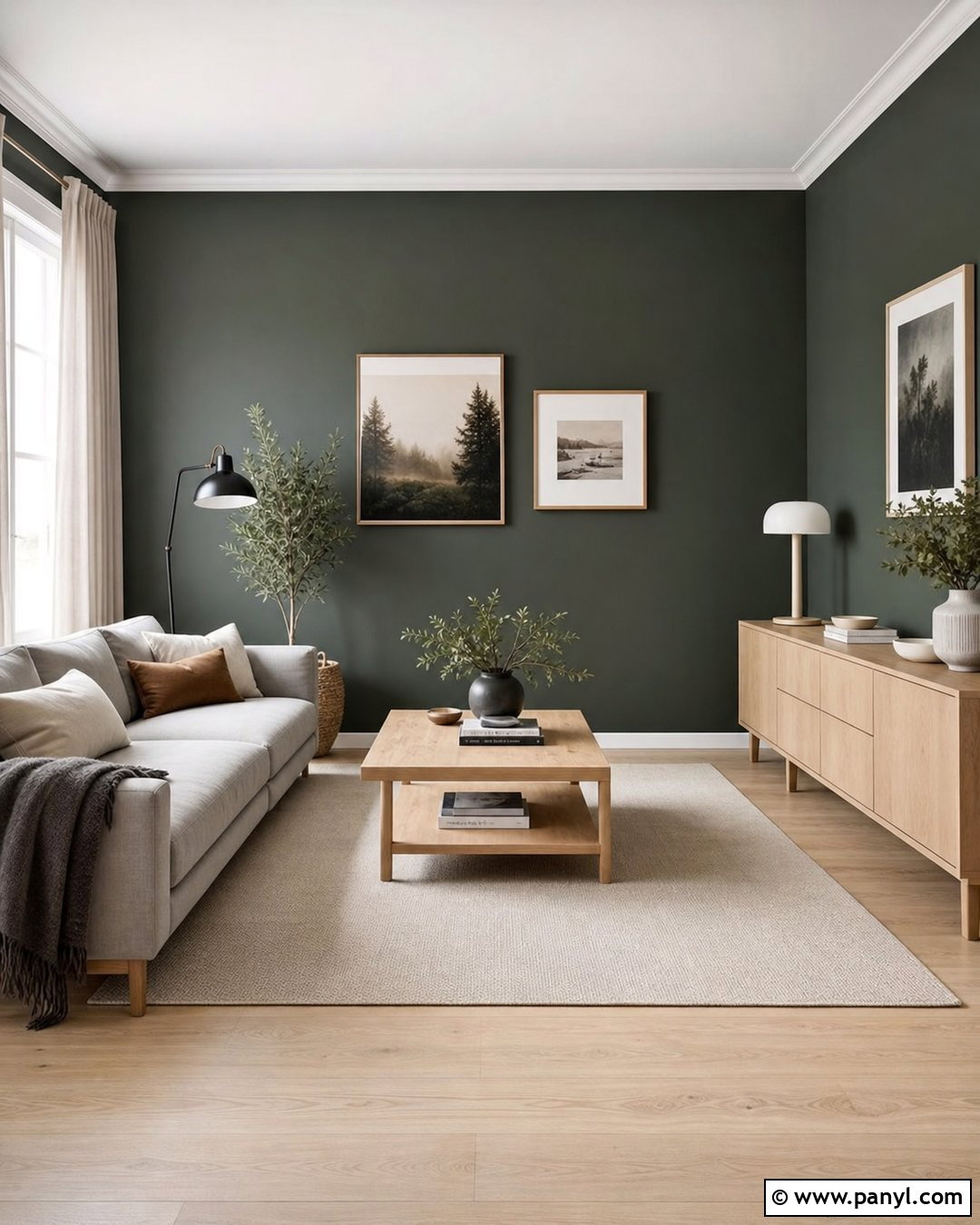 Scandinavian Dark Green Feature Wall - 30 Dark Green Feature Wall Living Room Ideas