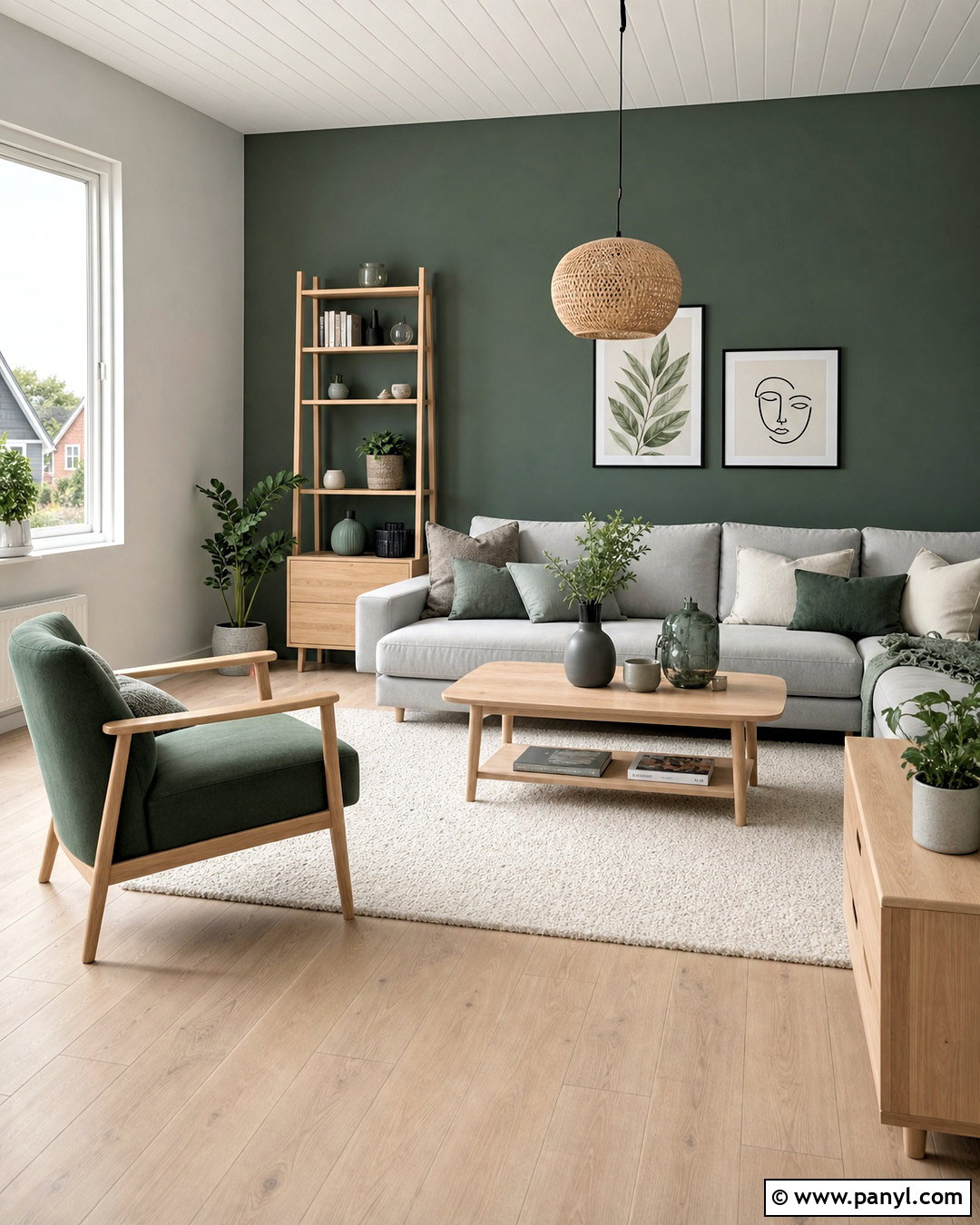 Scandinavian Dark Green and Grey Living Room - 20 dark green and grey living room ideas