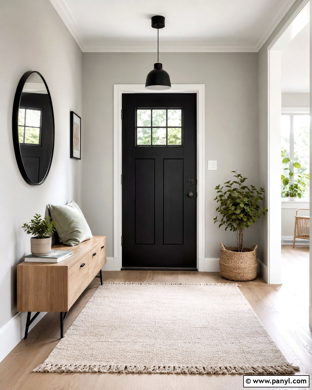 Scandinavian Entry With Black Door - 20 Black Door Grey Walls