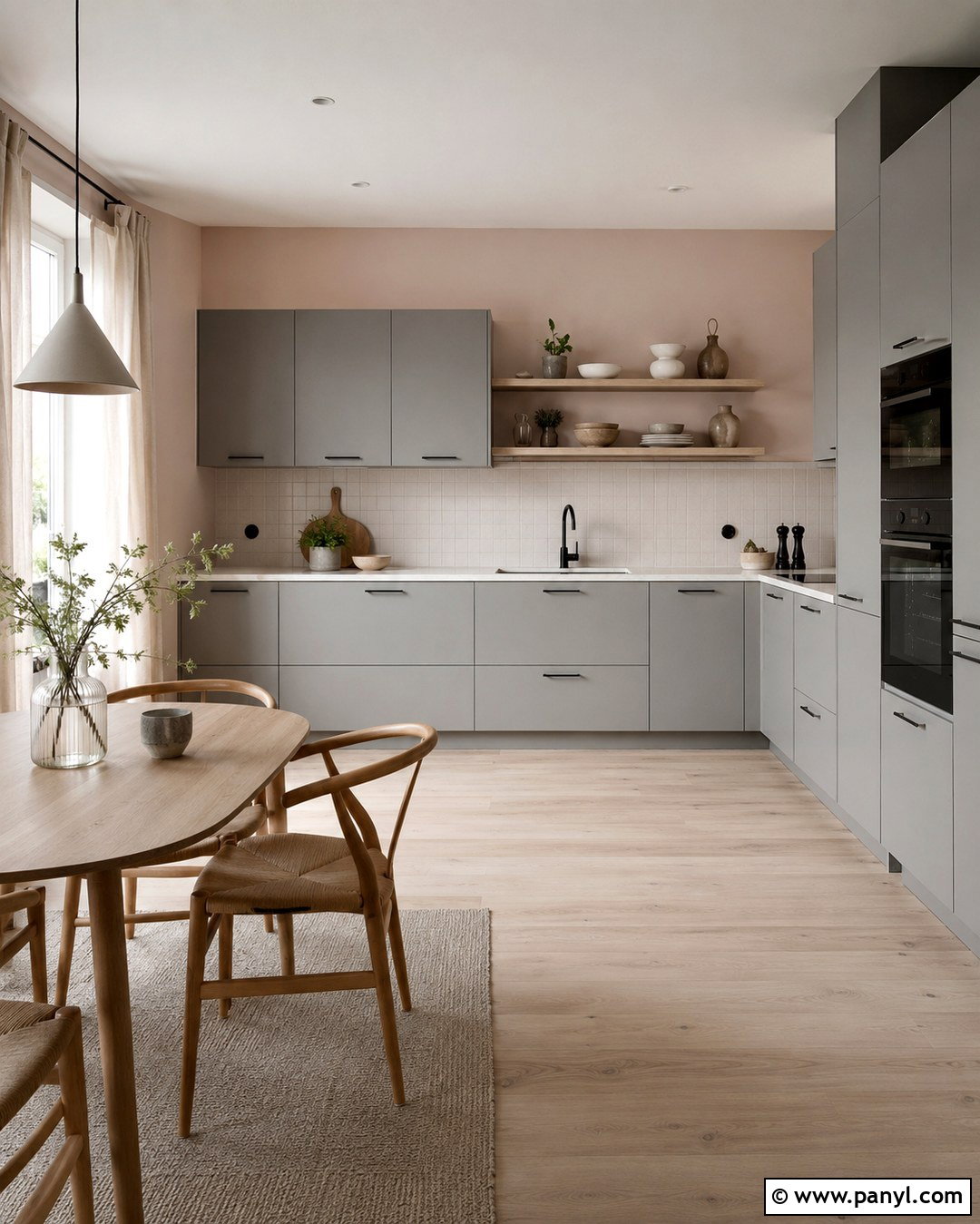 Scandinavian Grey Kitchen With Pink Walls - 20 grey kitchen pink walls