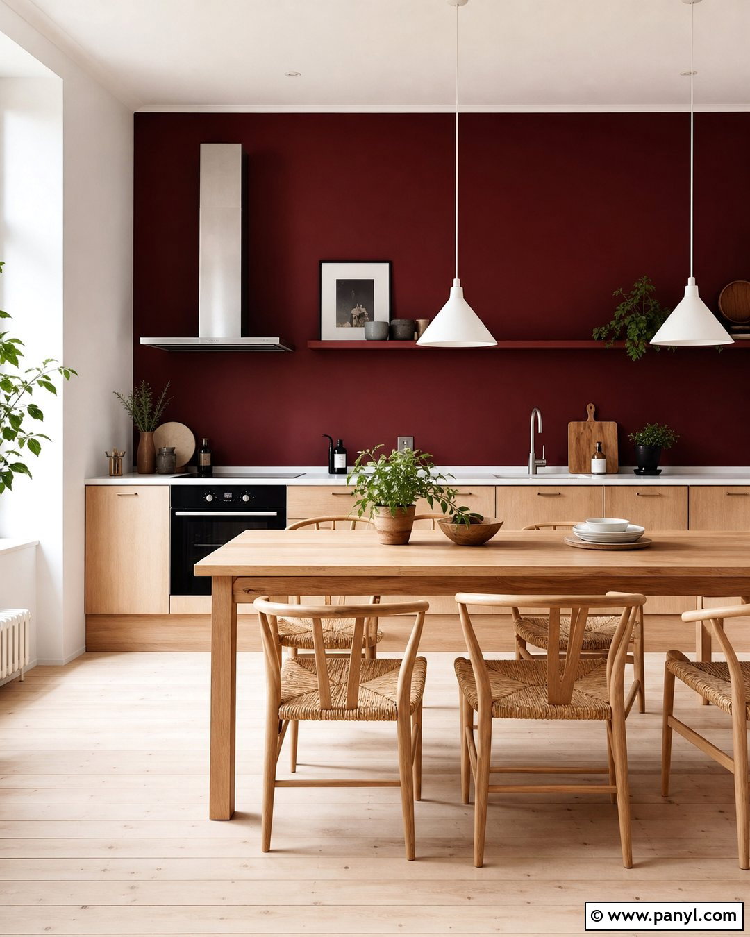 Scandinavian Kitchen With Burgundy Walls - 35 burgundy kitchen walls