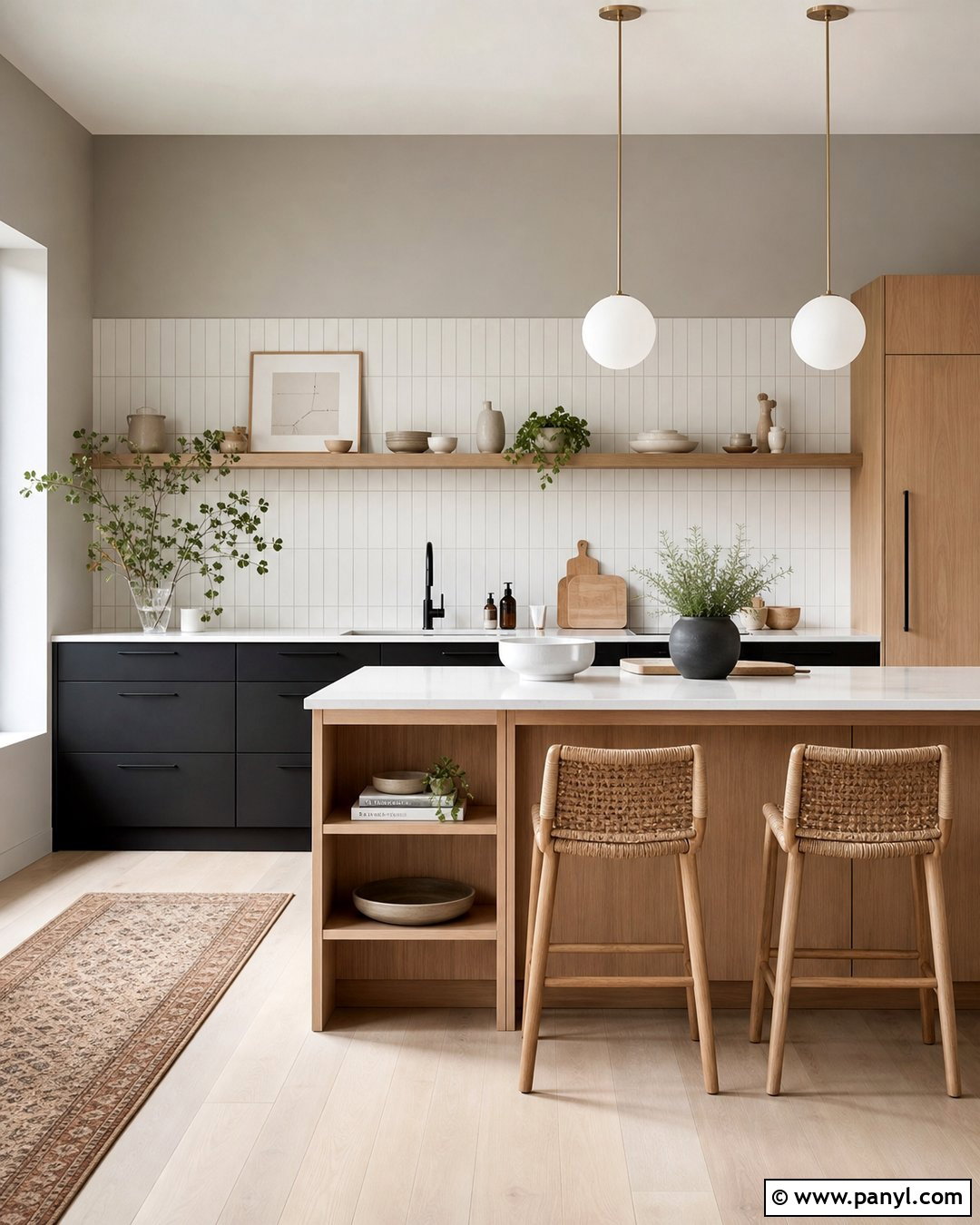 Scandinavian Kitchen With Grey Walls And Black Cabinets - 25 Grey Walls Black Cabinets