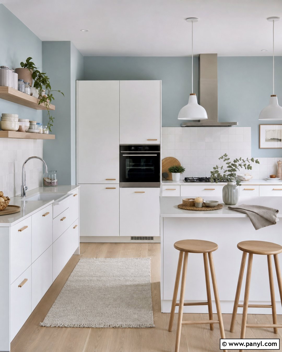 Scandinavian Kitchen With Light Blue Walls - 20 Light Blue Walls White Cabinets