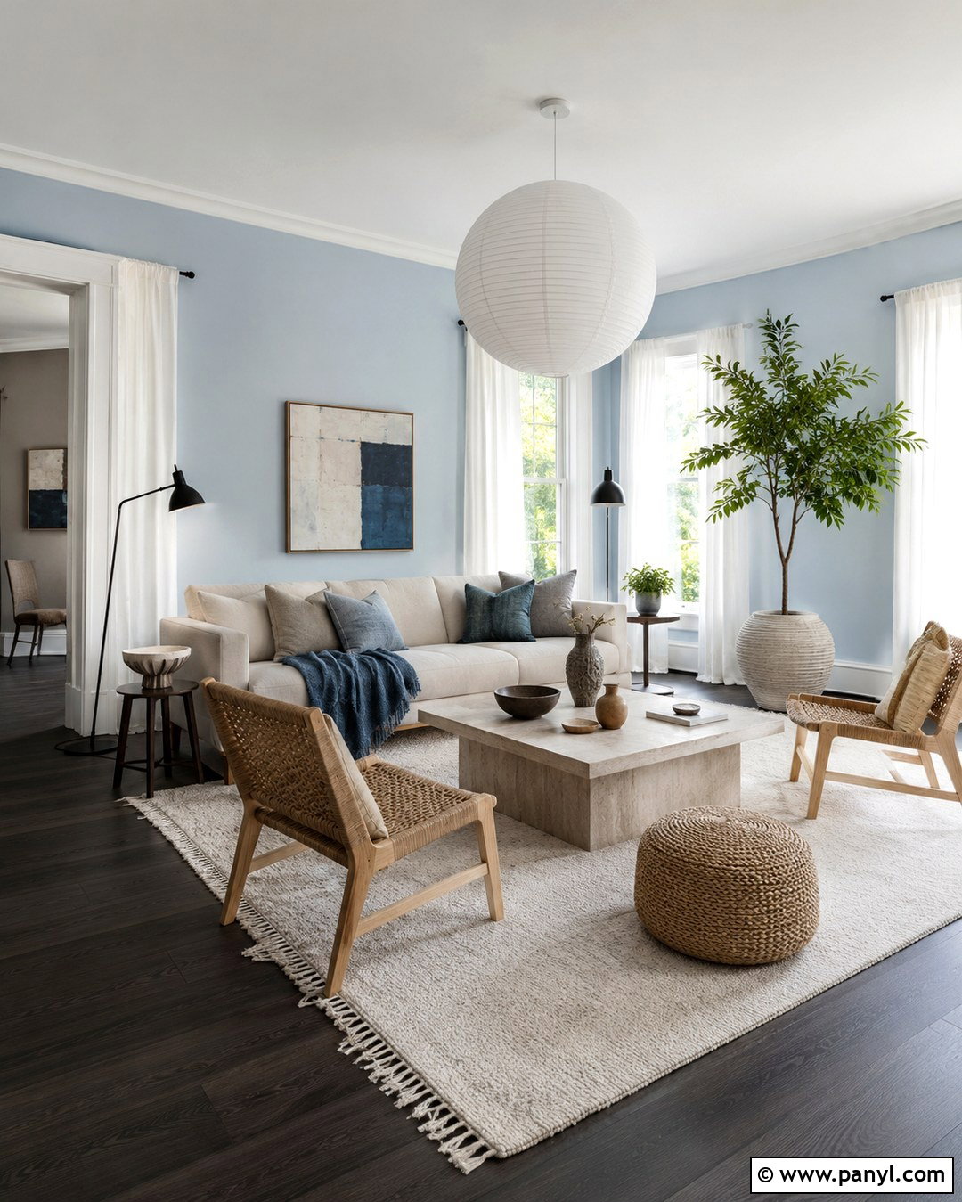 Scandinavian Light Blue Room With Dark Wood Floors - 20 Light Blue Walls Dark Wood Floor Ideas