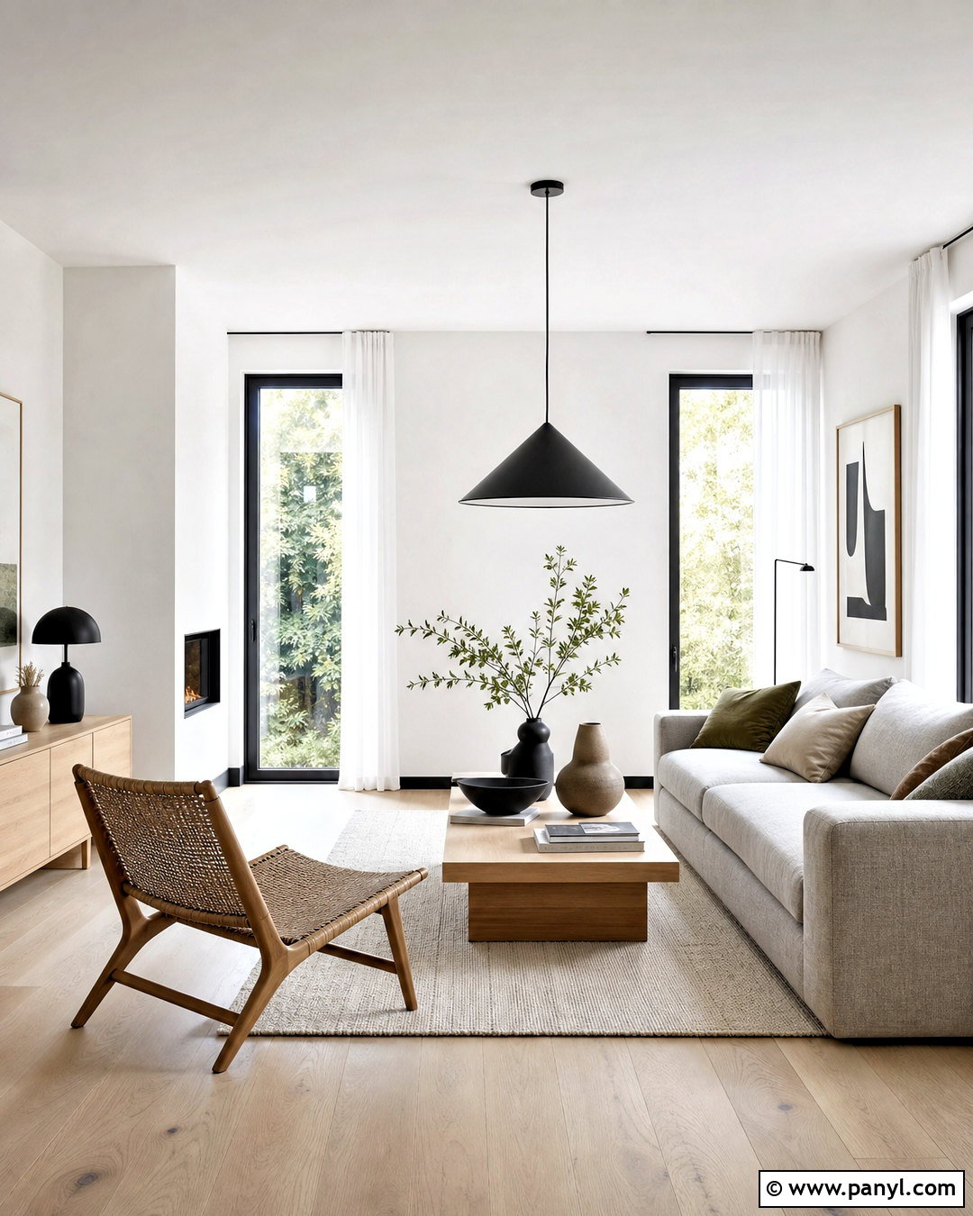 Scandinavian Living Room With Black Trim - 20 white walls black trim living room ideas