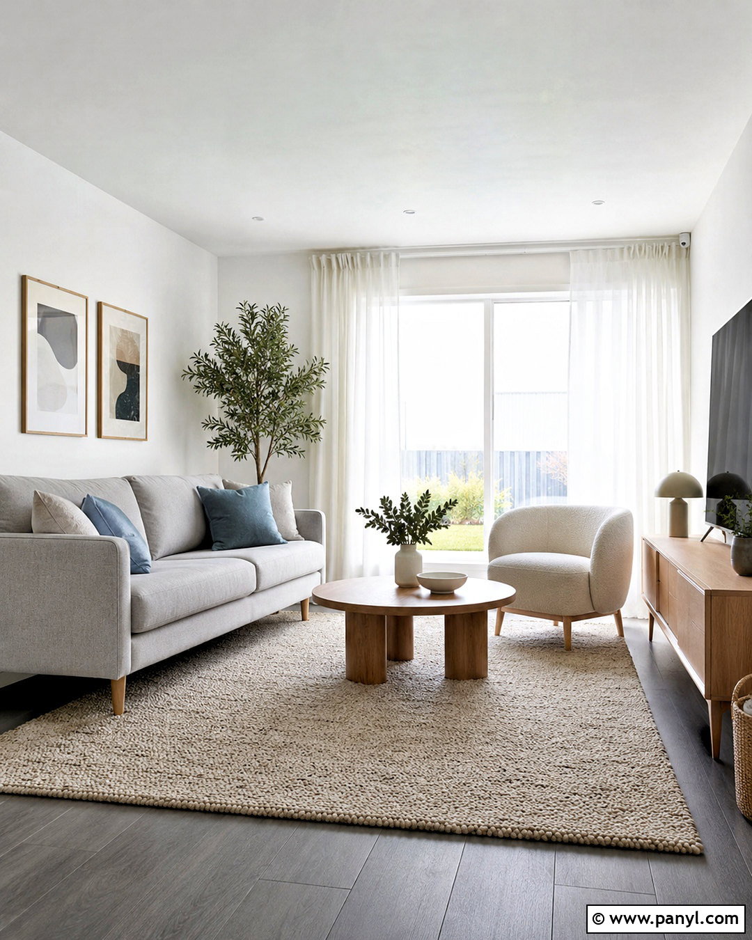 Scandinavian Living Room With Dark Grey Flooring - 20 dark grey flooring living room ideas